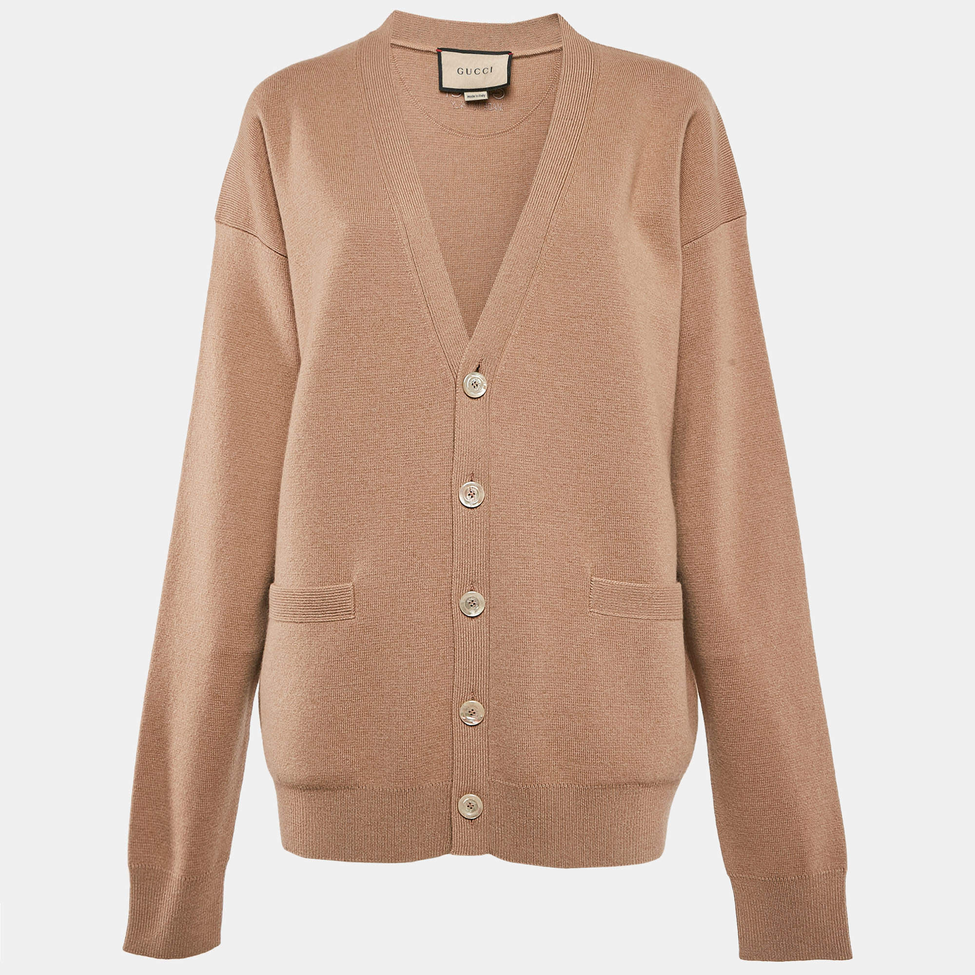 Gucci Camel Brown Cashmere Button Front Cardigan M
