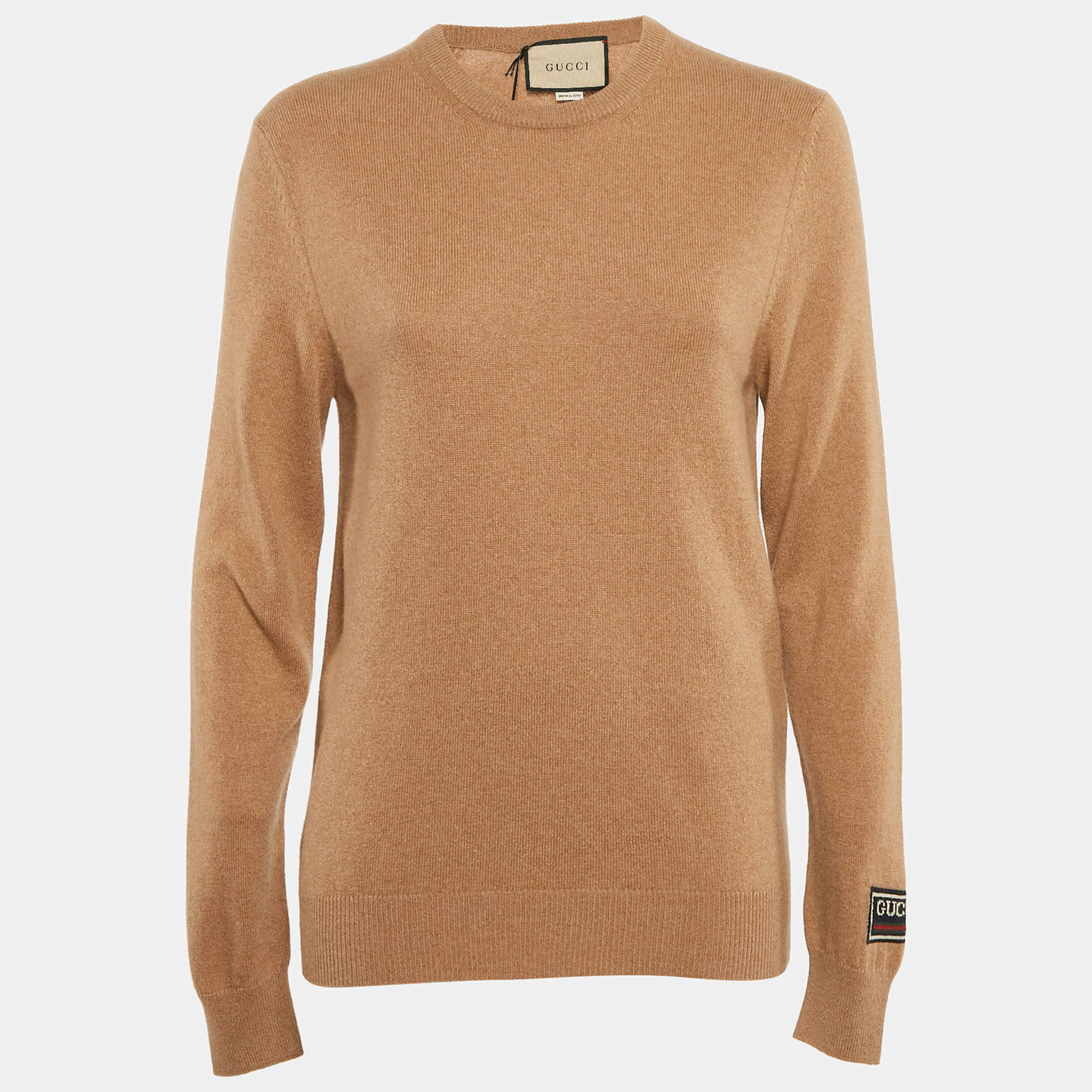Pre Owned Gucci Brown Cashmere Rib Knit Full Sleeve Pullover XS