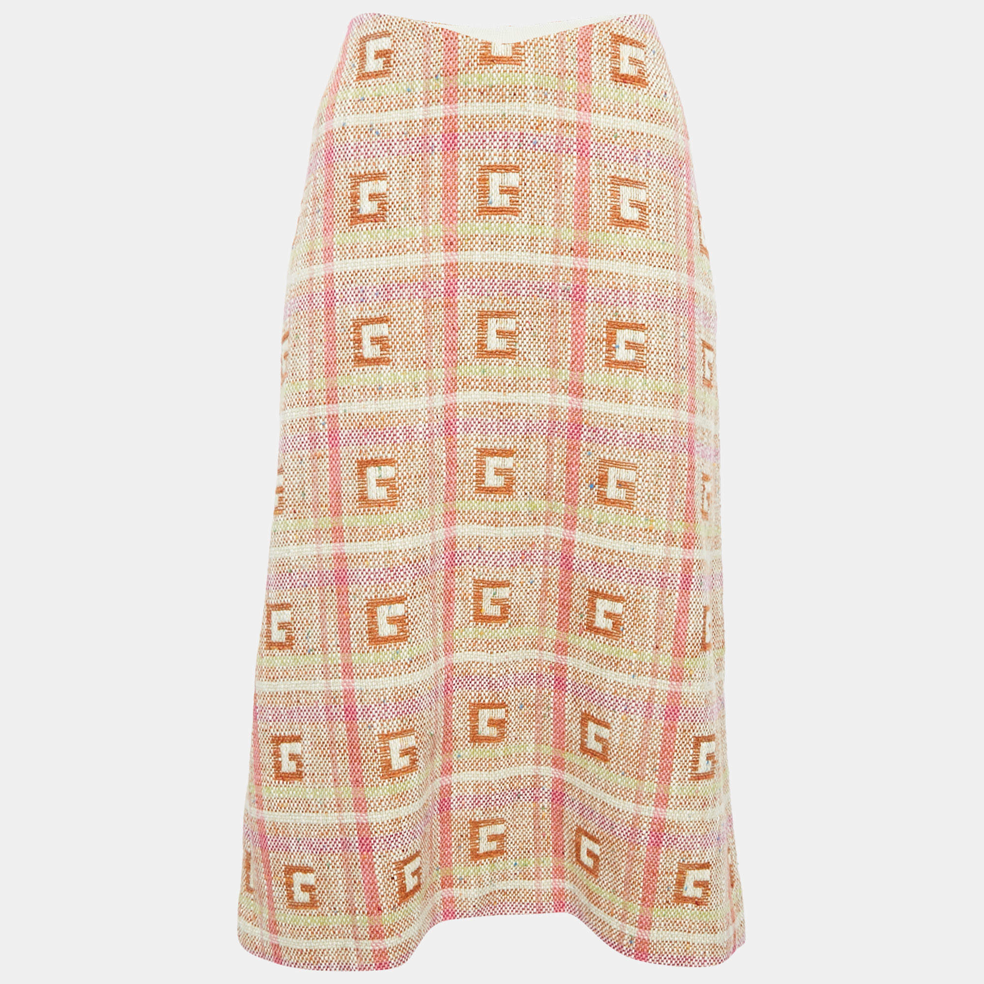 Pre Owned Gucci Multicolor Logo Jacquard Midi Skirt M