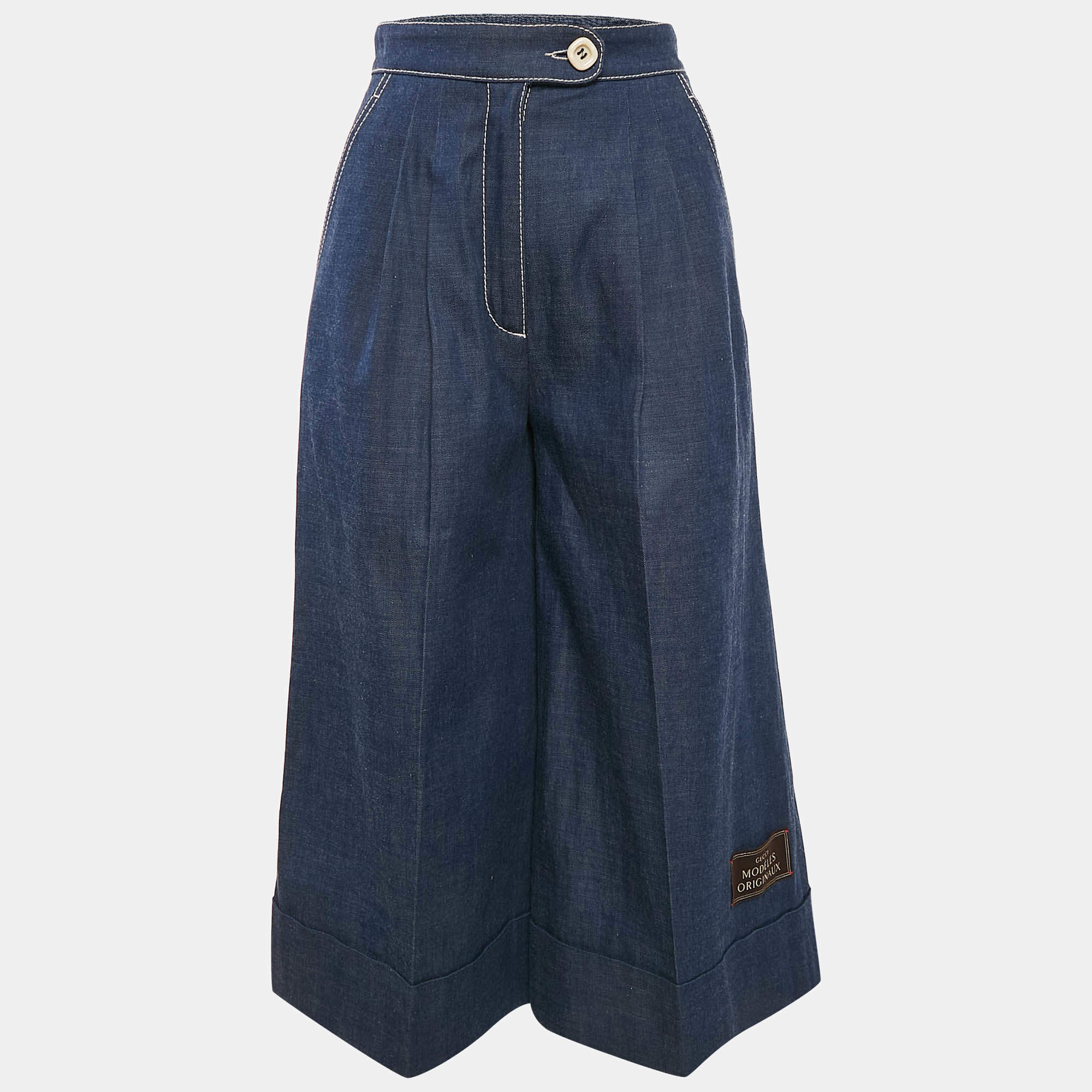 Pre Owned Gucci Blue Denim Culottes Pants XS Waist 25"