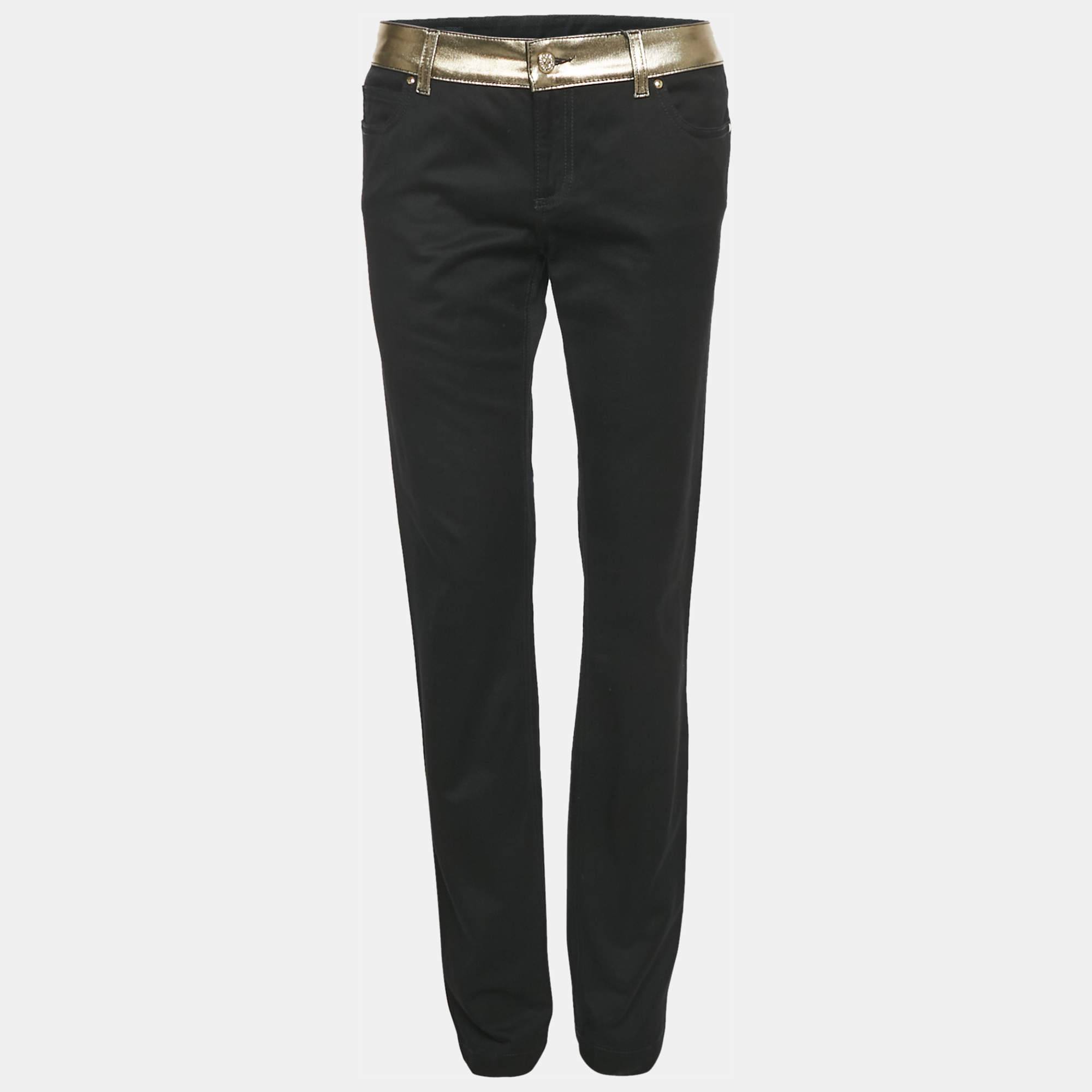 Gucci Black Denim Gold Print Skinny Jeans M Waist 32"
