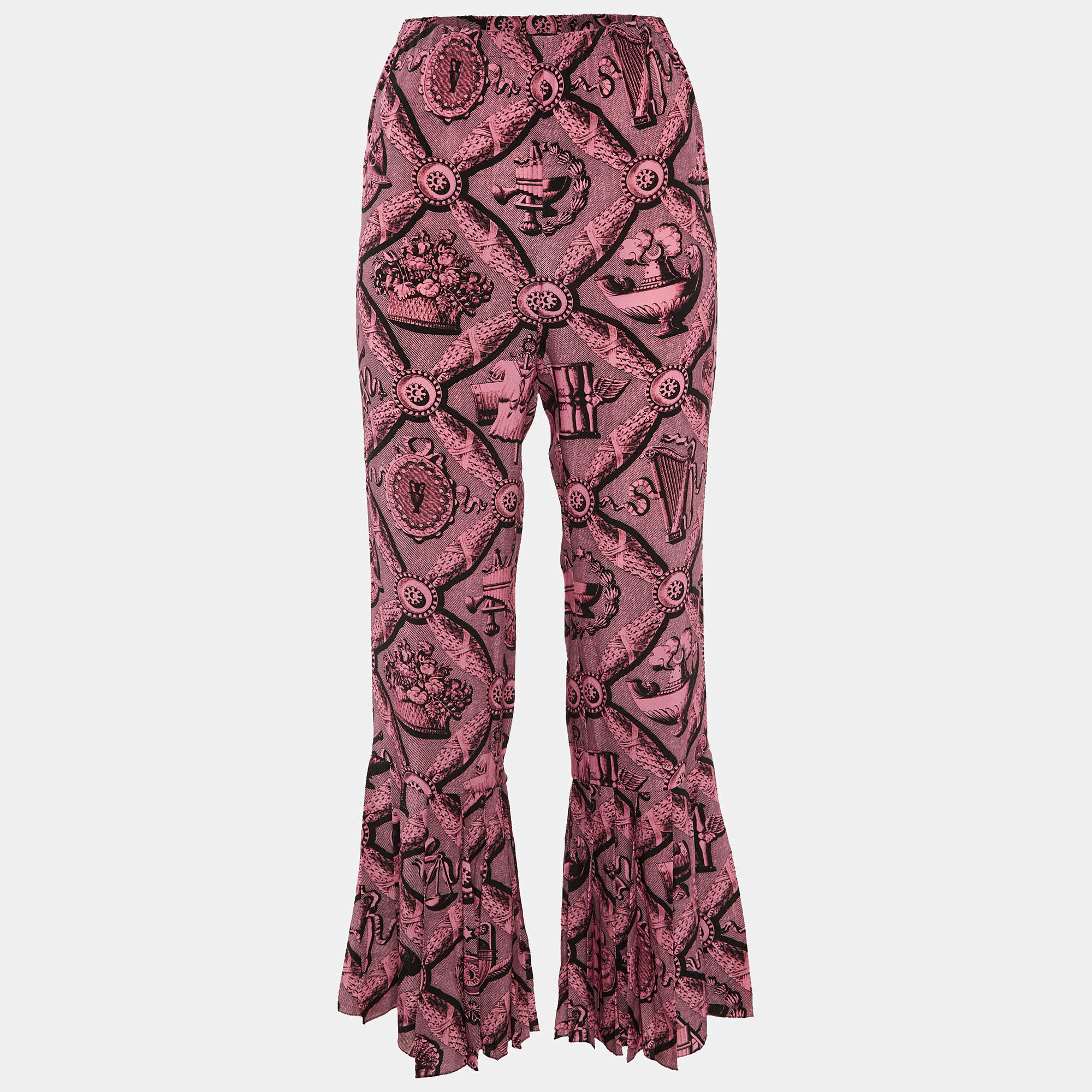 Gucci Pink Printed Silk Flared Trousers S