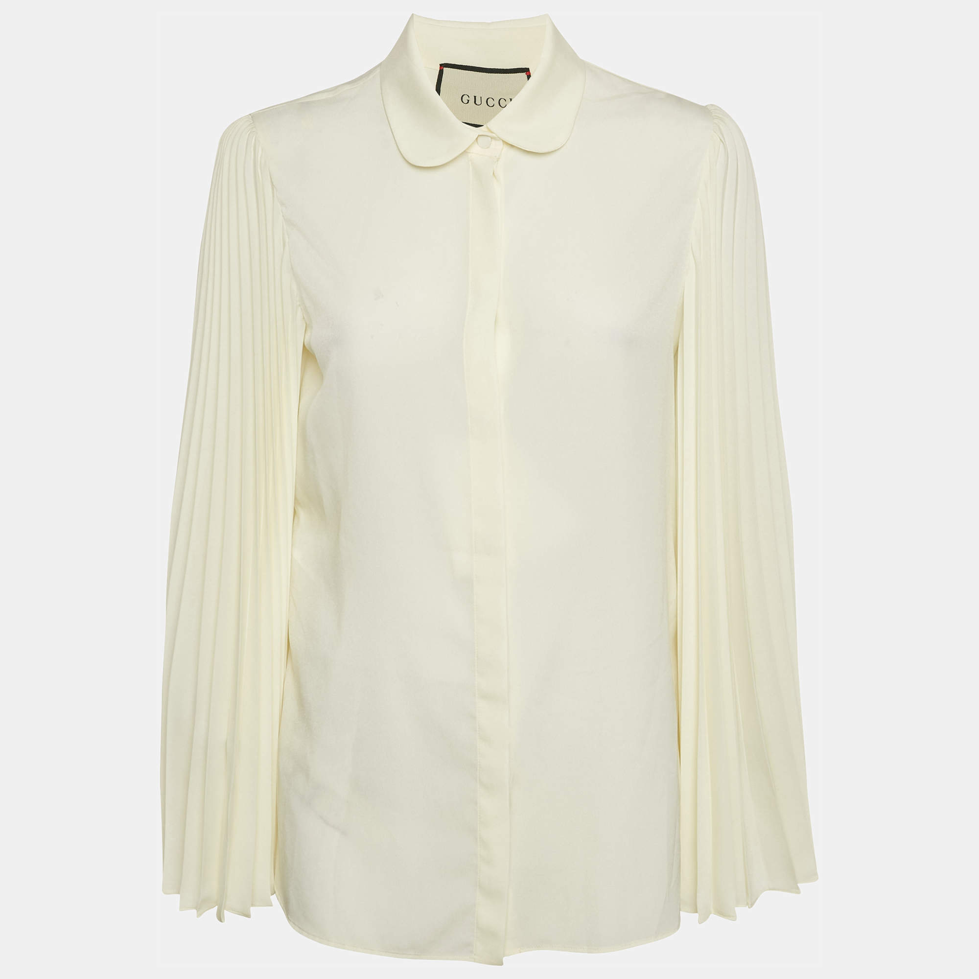 Gucci Cream Chiffon Plisse Sleeve Blouse M