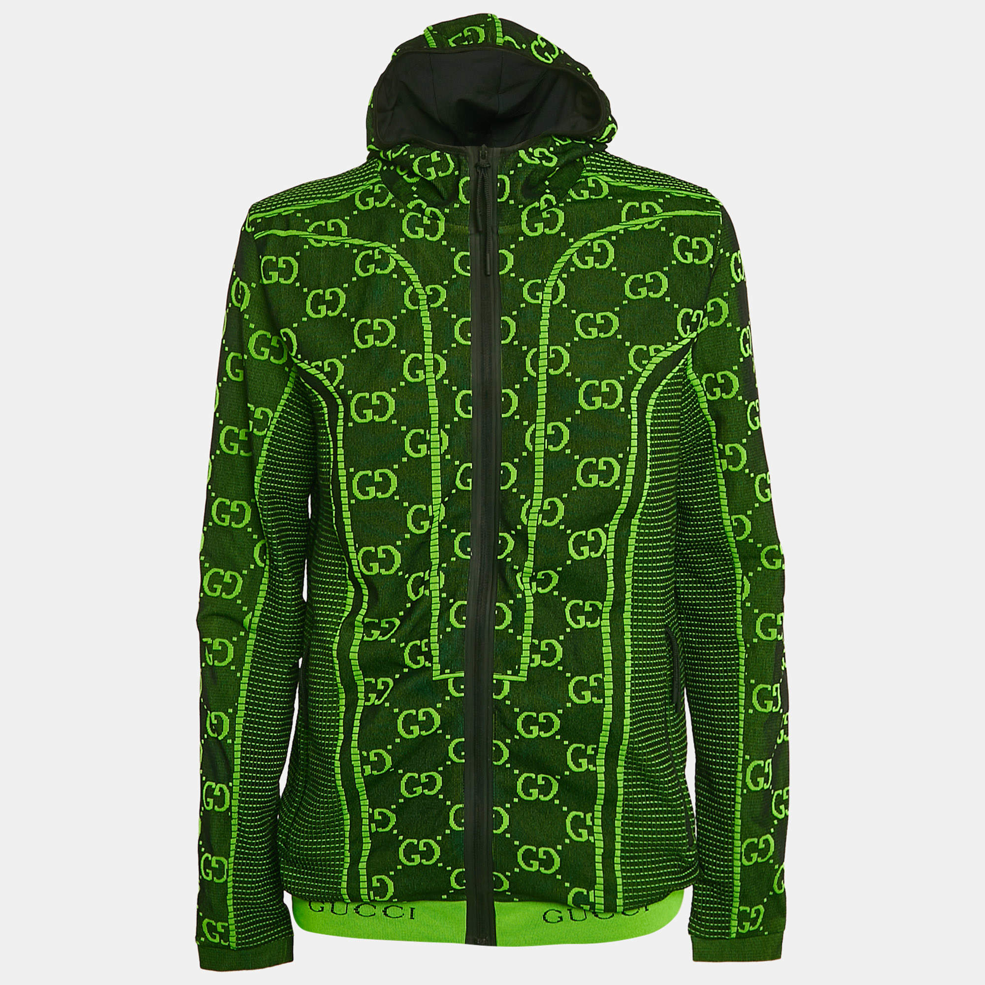 Gucci Green GG Tubular Jersey Zip-Up Jacket L