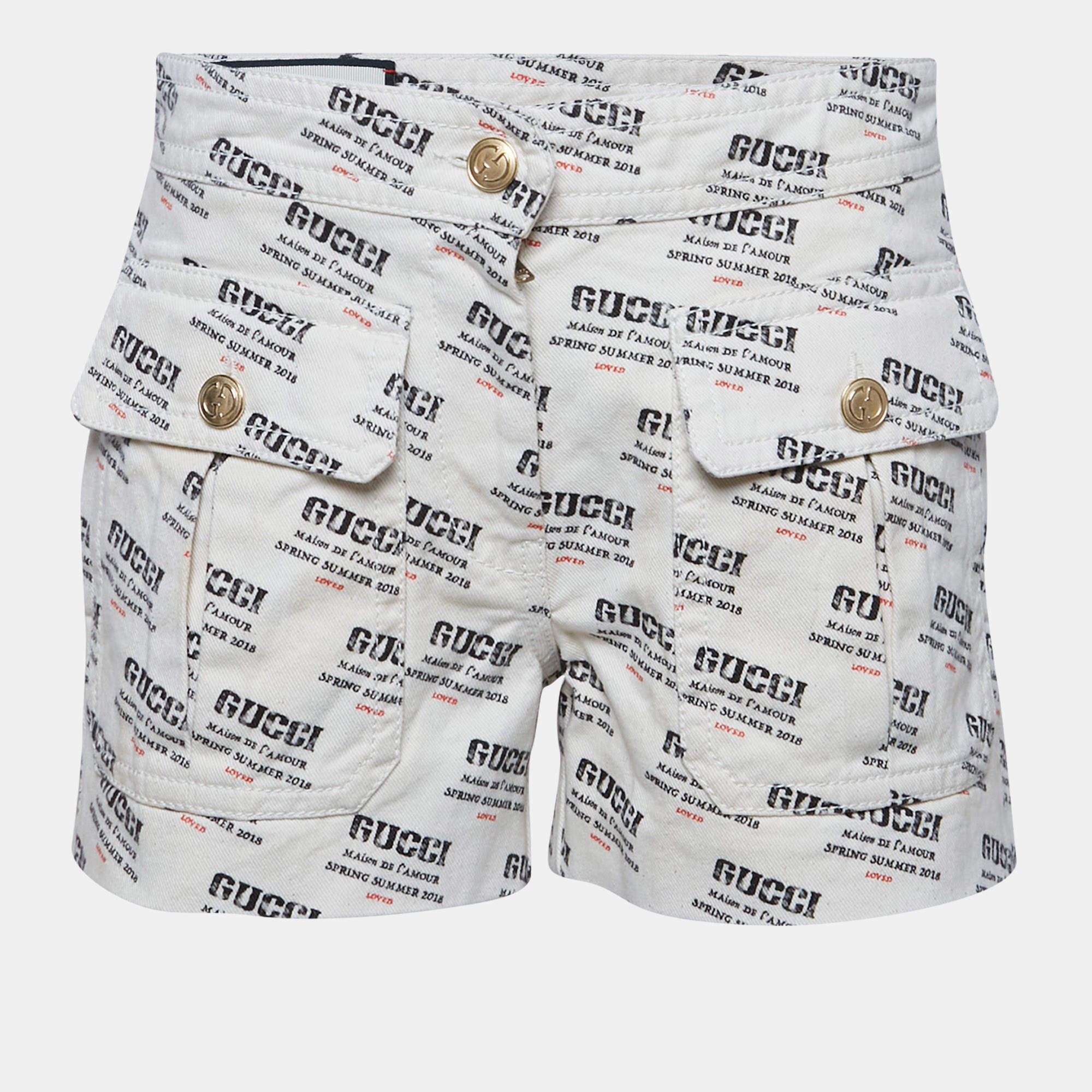 Gucci Off-White Denim Logo Print Short S Waist 26"