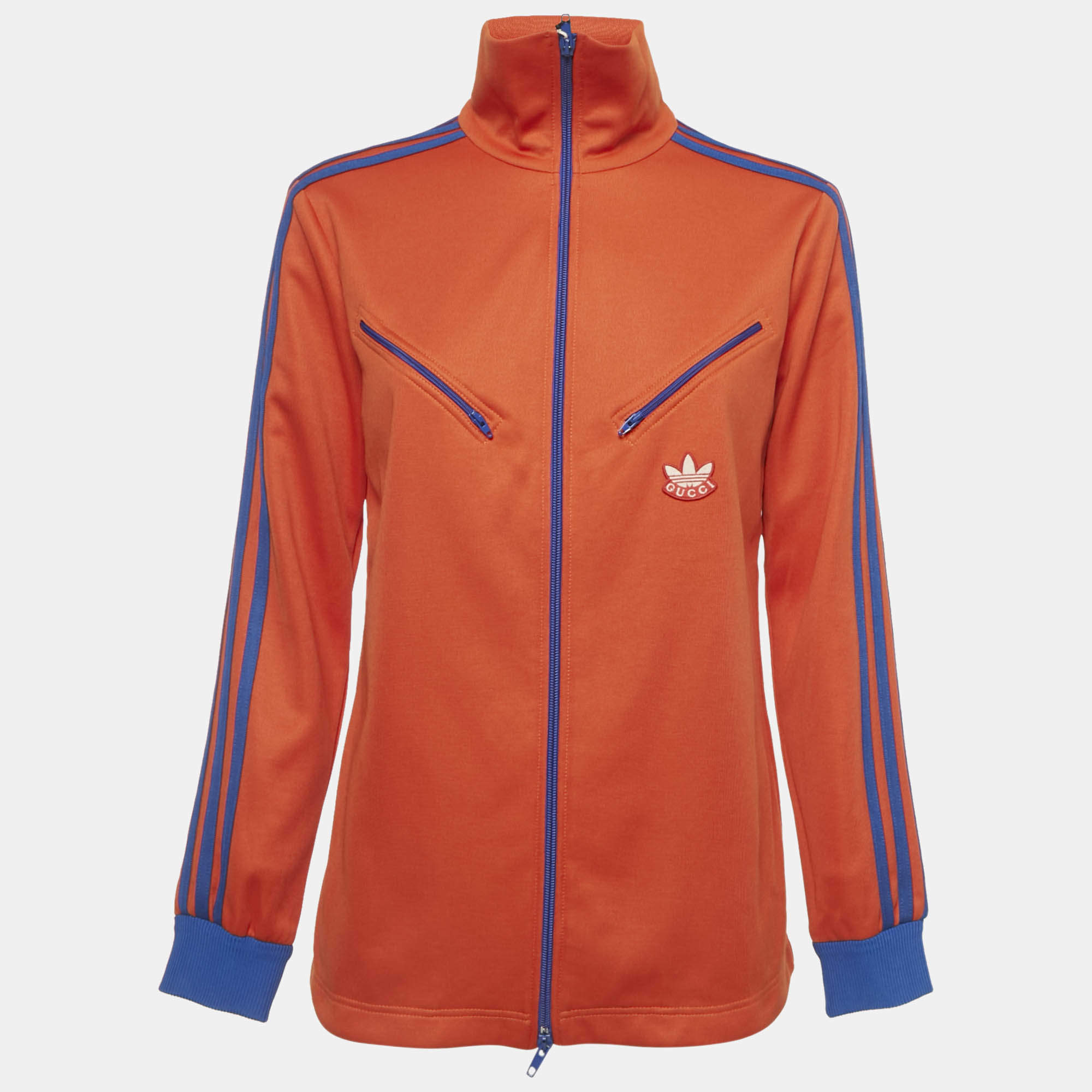 Pre Owned Gucci x Adidas Orange Jersey Zip-Up Jacket XS