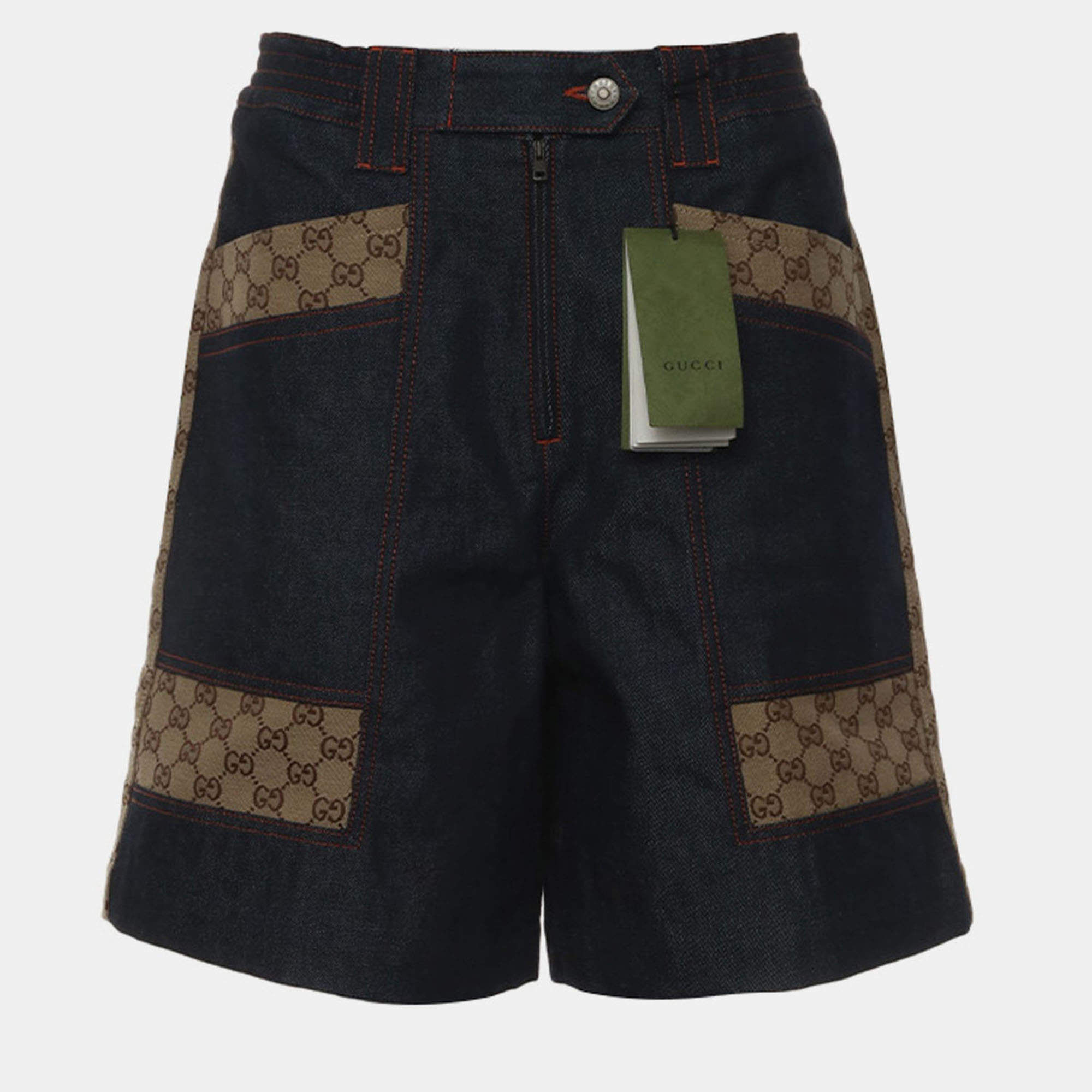 Pre Owned Gucci GG Supreme Blue, Brown Denim Shorts M