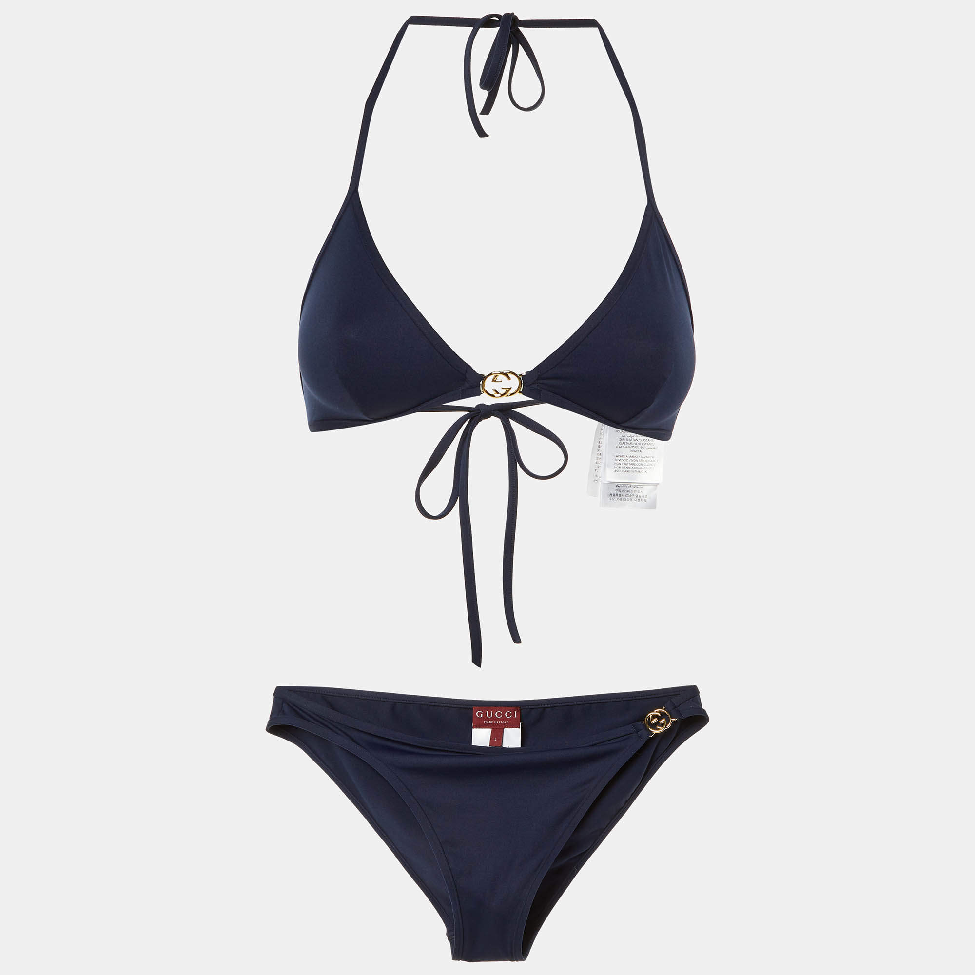 Pre Owned Gucci Navy Blue GG Sparkling Jersey 2 Piece Bikini L