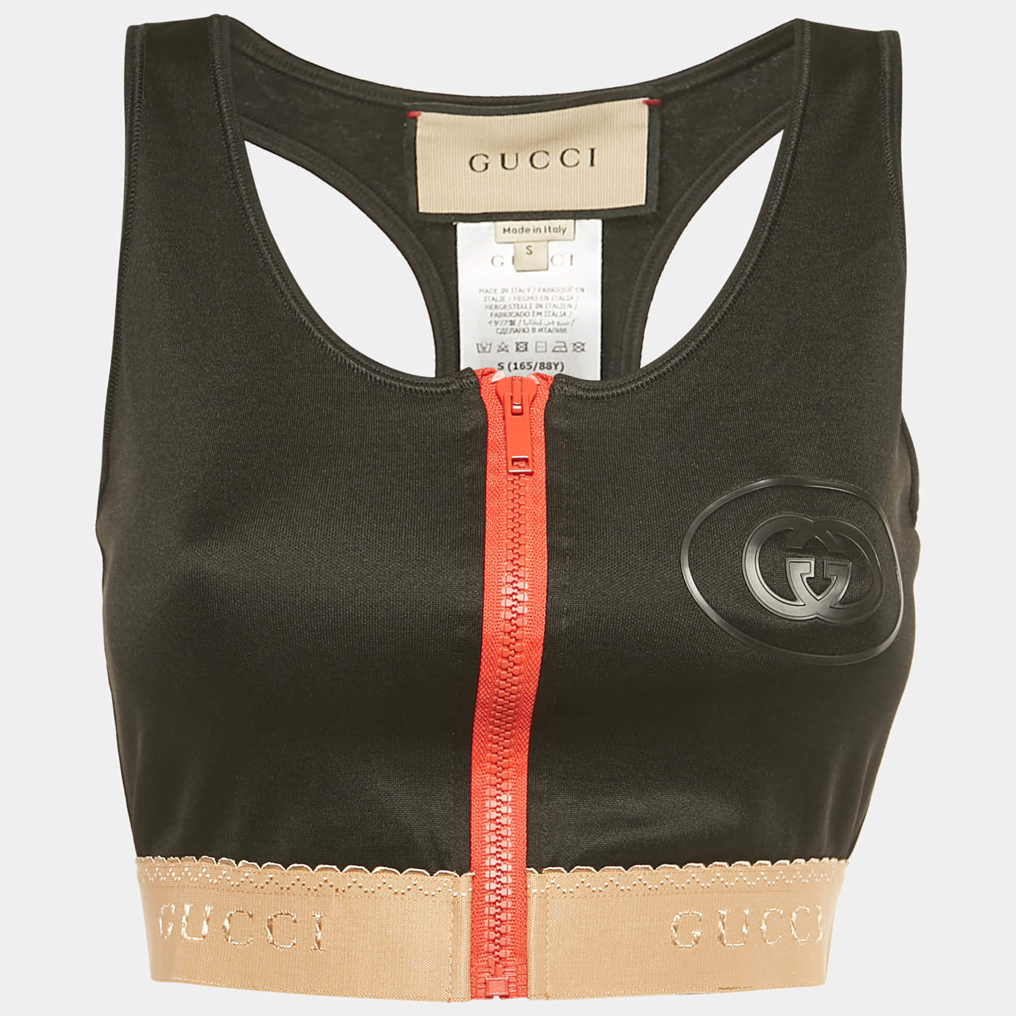 Pre Owned Gucci Black Jersey Zip-Up Sports Bra S