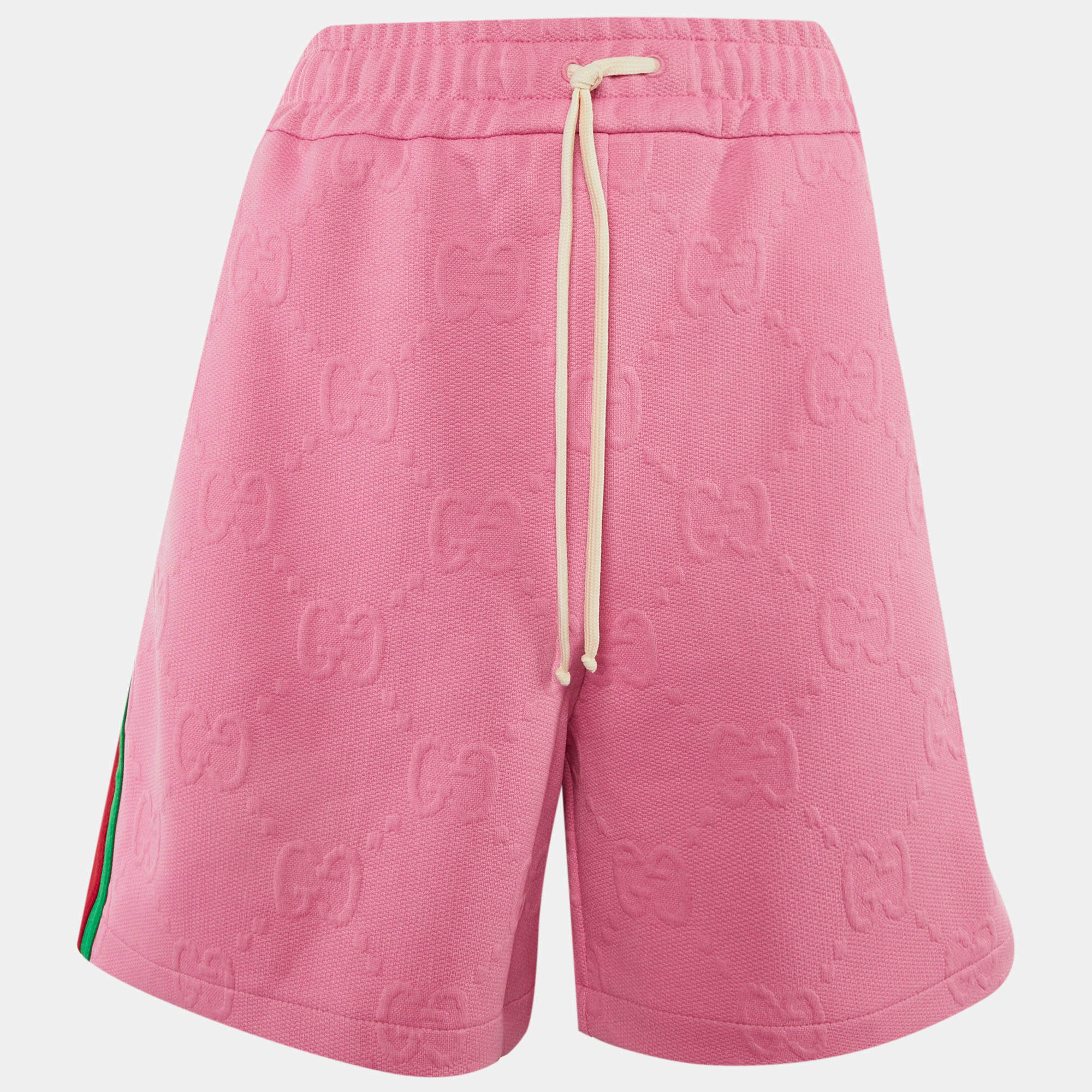 Pre Owned Gucci Pink GG Embossed Jersey Web Striped Shorts L