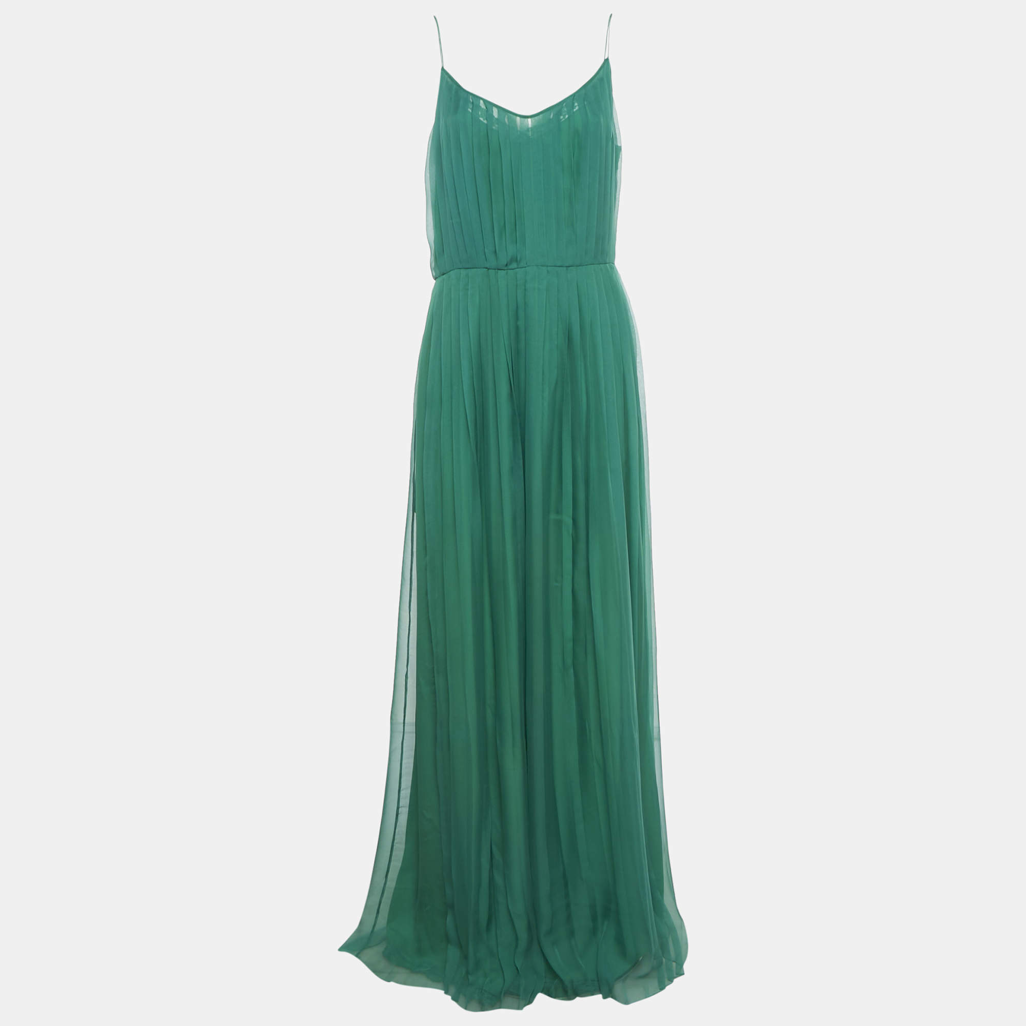 مملوكة مسبقًا Gucci Green Silk Plisse Maxi Dress M