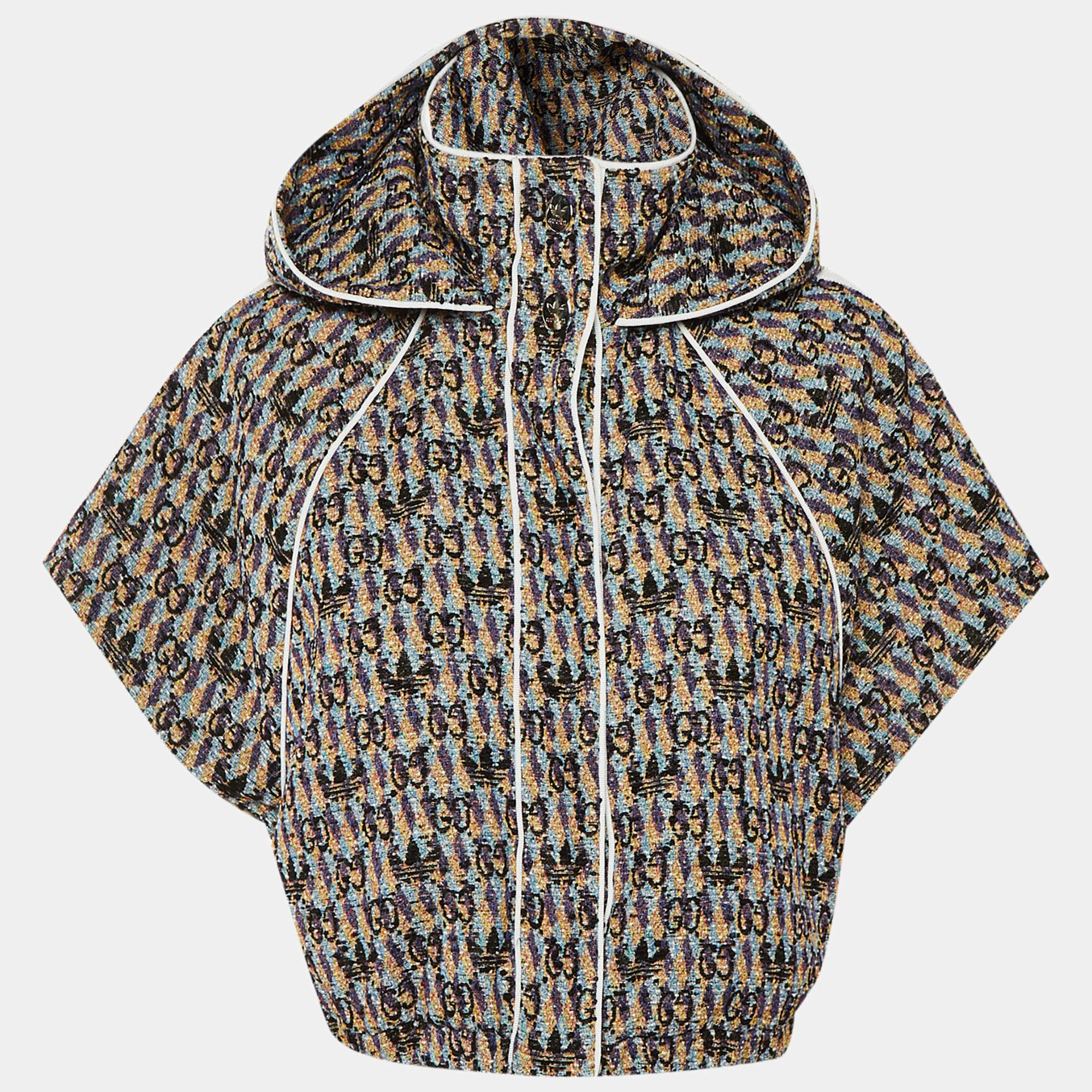 Pre Owned Gucci X Adidas Multicolor Tweed GG Trefoil Cropped Zip Up Vest S