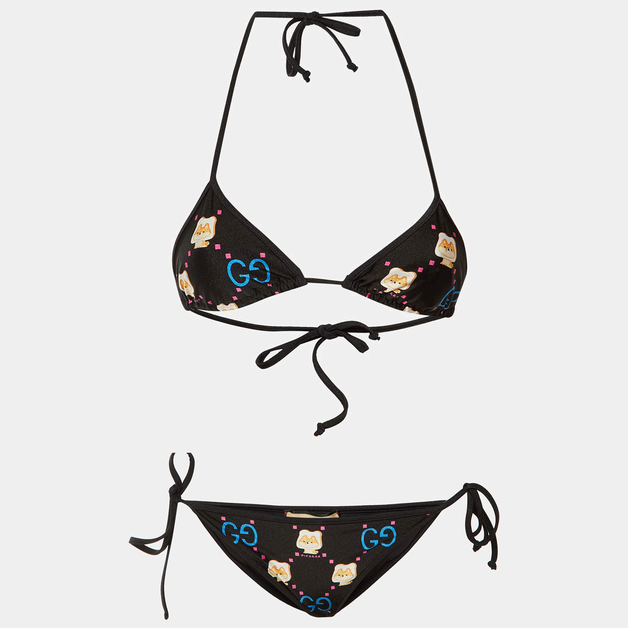 Pre Owned ملابس سباحة غوتشي بيكيني جيرسي كاوايي أسود مقاس صغير جدًا