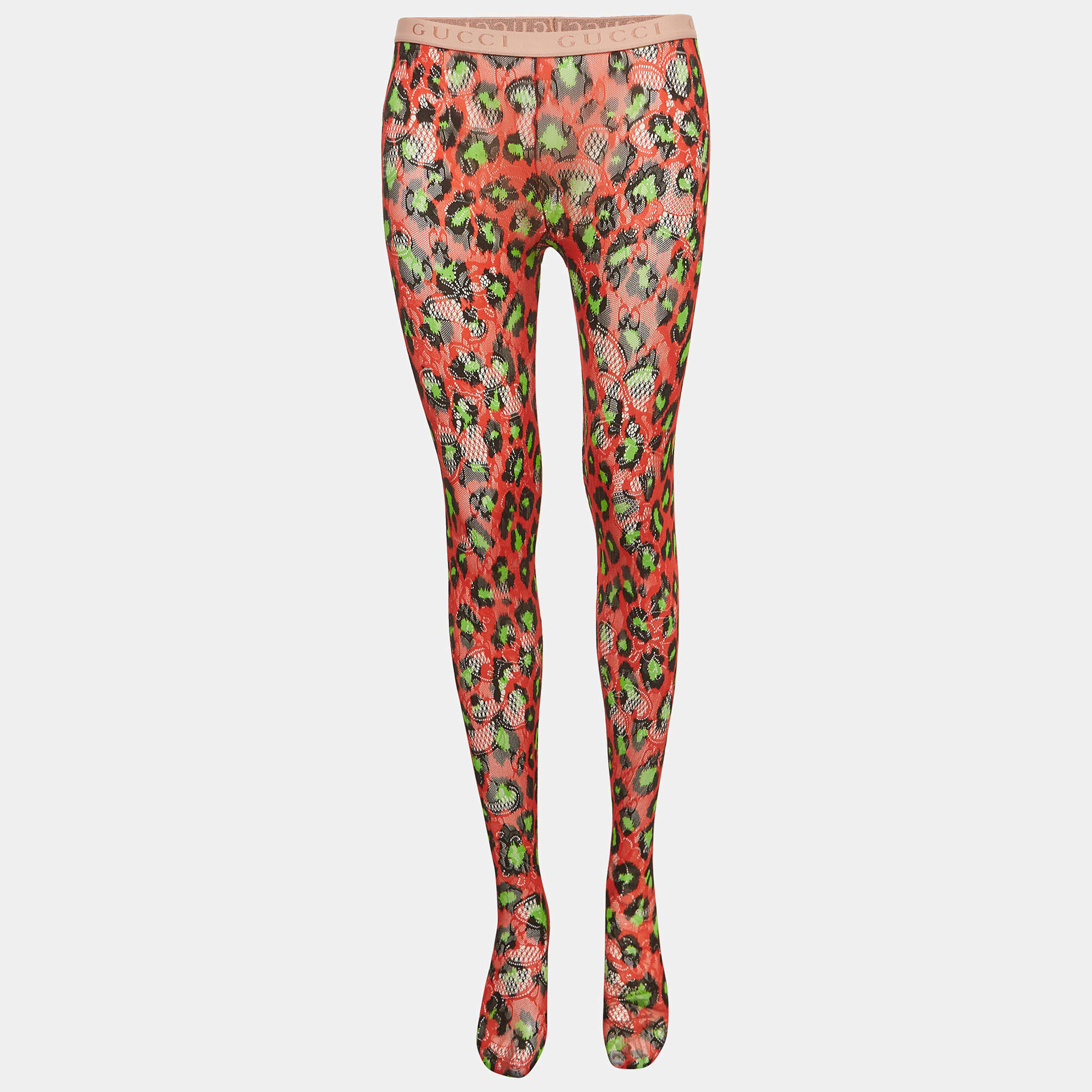Pre Owned Gucci Multicolor Leopard Print Nylon Blossom Gg Leo Tights XS