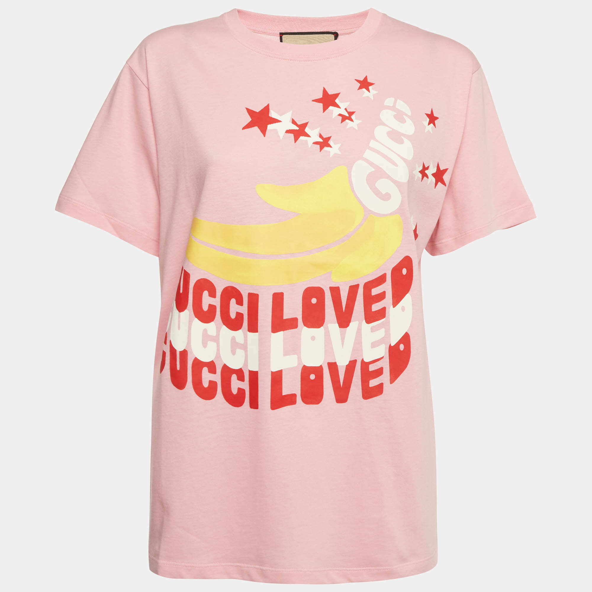 Pre Owned Gucci Pink Graphic Print Cotton Oversized T-Shirt XXS
