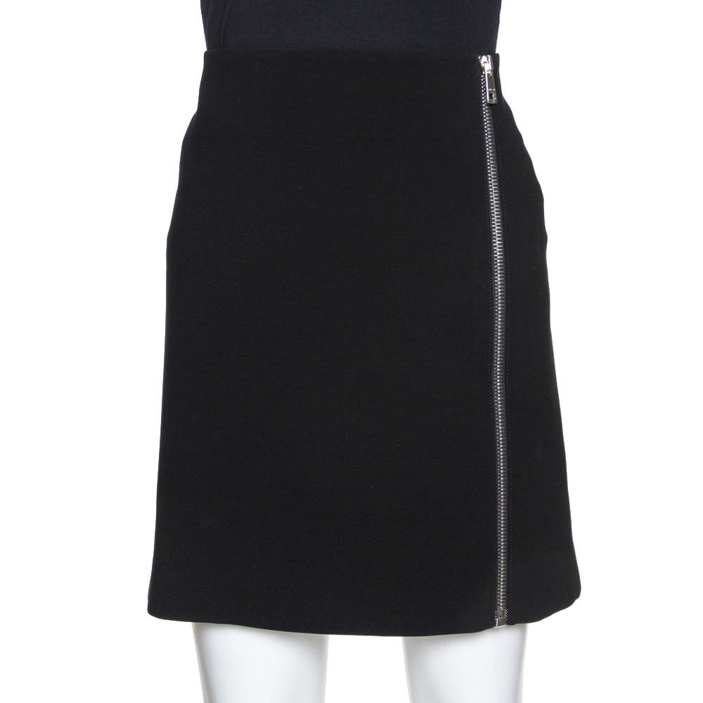 Pre Owned Gucci Black Crepe Zipper Detail Fitted Skirt L