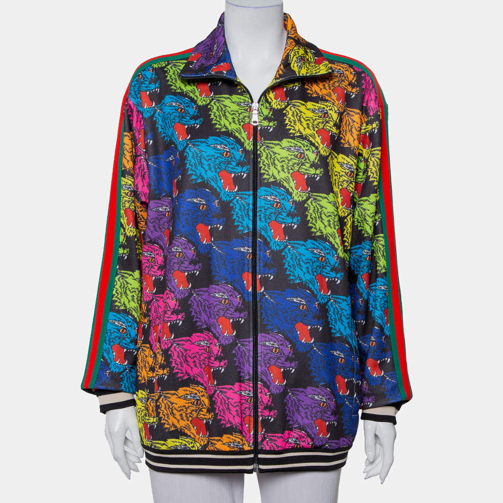 Gucci Multicolor Panther Face Printed Jersey Technical Jacket XS