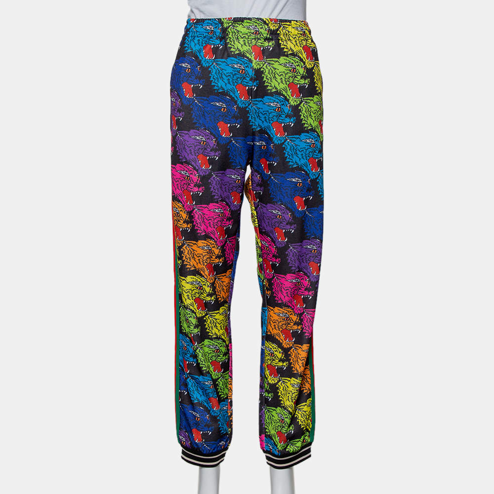 Pre Owned Gucci Multicolor Panther Face Printed Jersey Technical Jogger Pants S