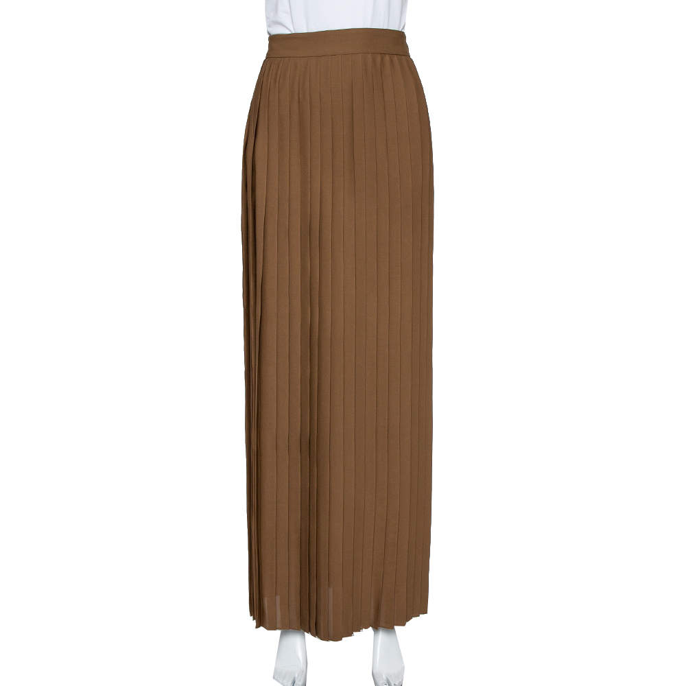 Pre Owned Gucci Brown Silk Pleated Maxi Skirt XS