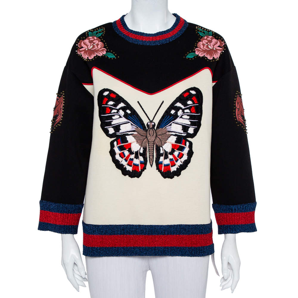 Gucci Multicolor Bonded Cotton Butterfly Embroidered Jumper L Gucci TLC