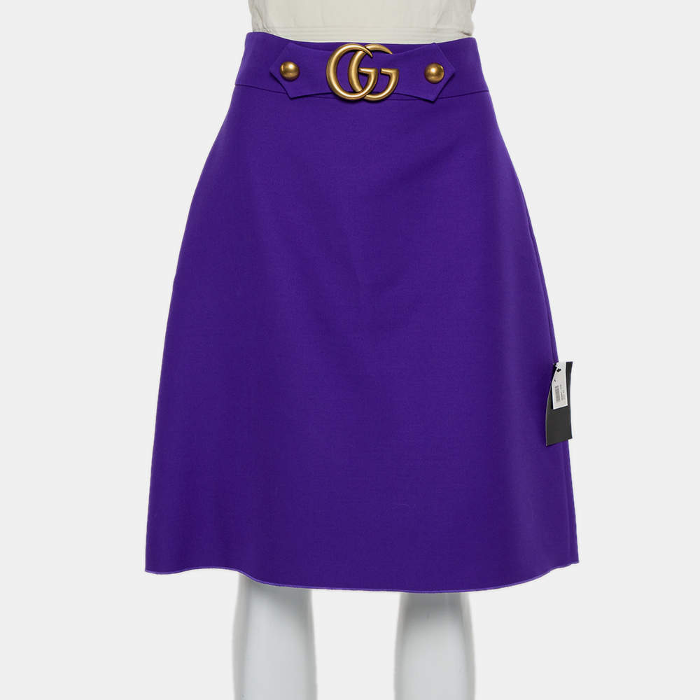 Pre Owned Gucci Purple Wool & Silk A-Line Knee Length Skirt M