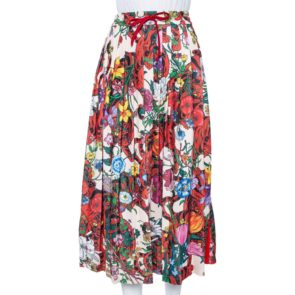 GUCCI★素敵！FLORAL TASSEL PRINT SILK PLEATED MIDI SKIRT Gucci Pleated Midi Skirt Hibiscus Red Floral Women's, New | eBay