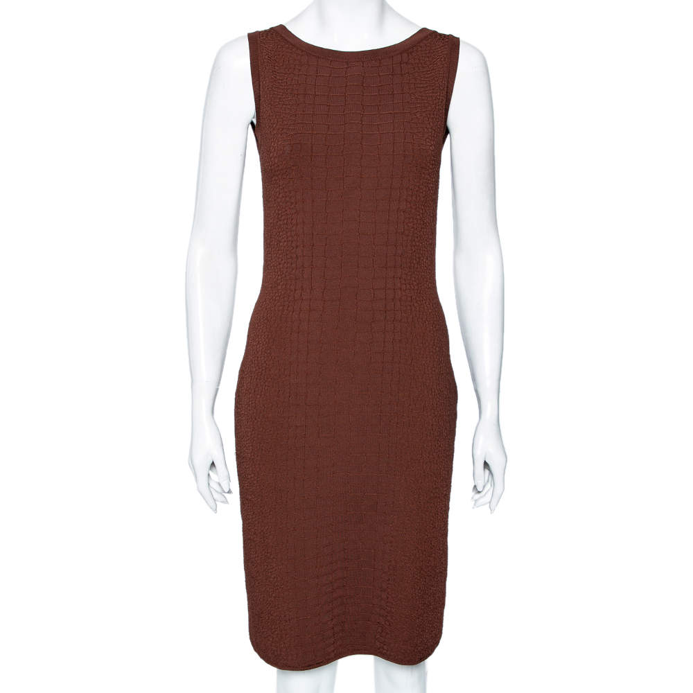 مملوكة مسبقًا Gucci Brown Scaled Knit Sleeveless Dress L