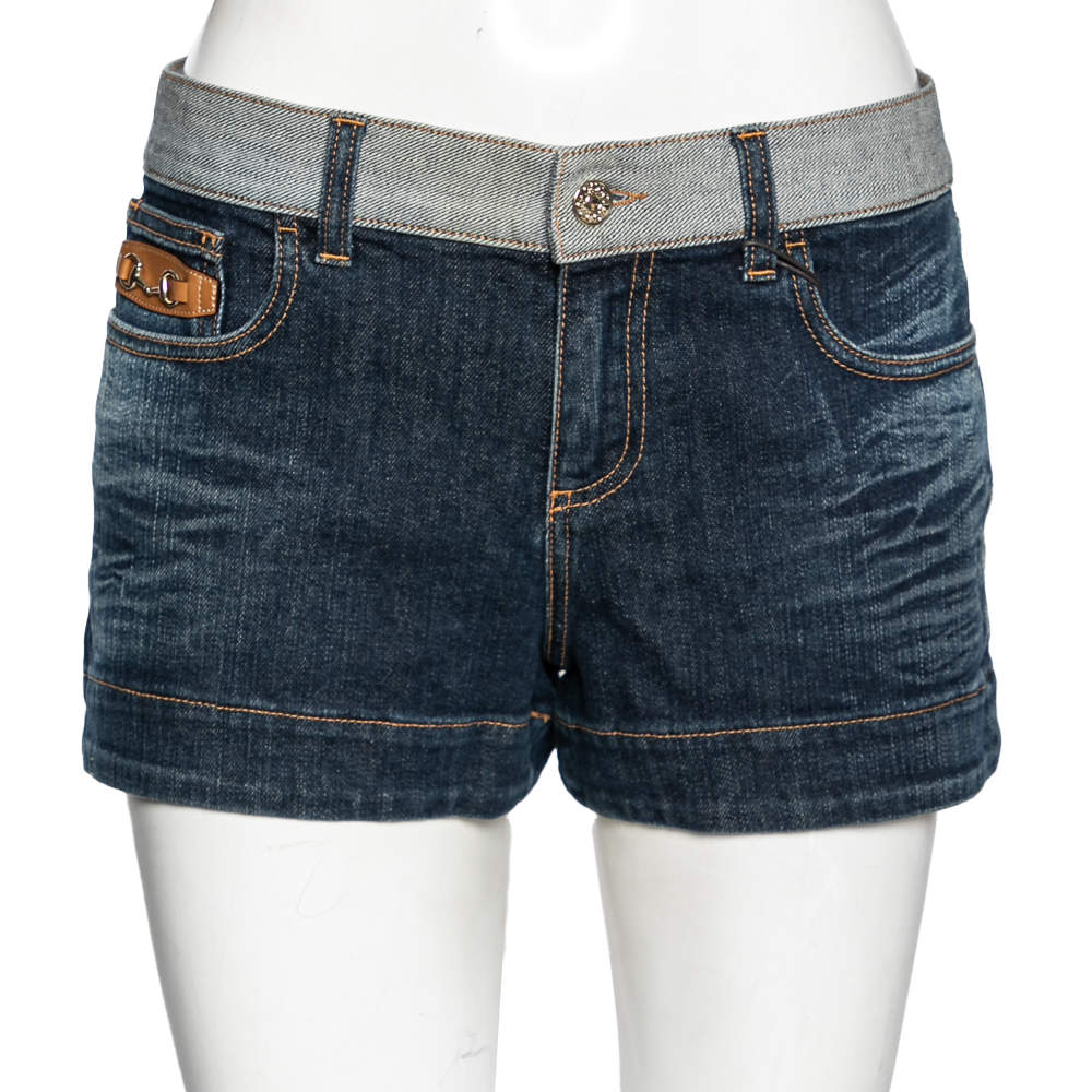 Gucci Navy Blue Denim Horsebit Detail Shorts M