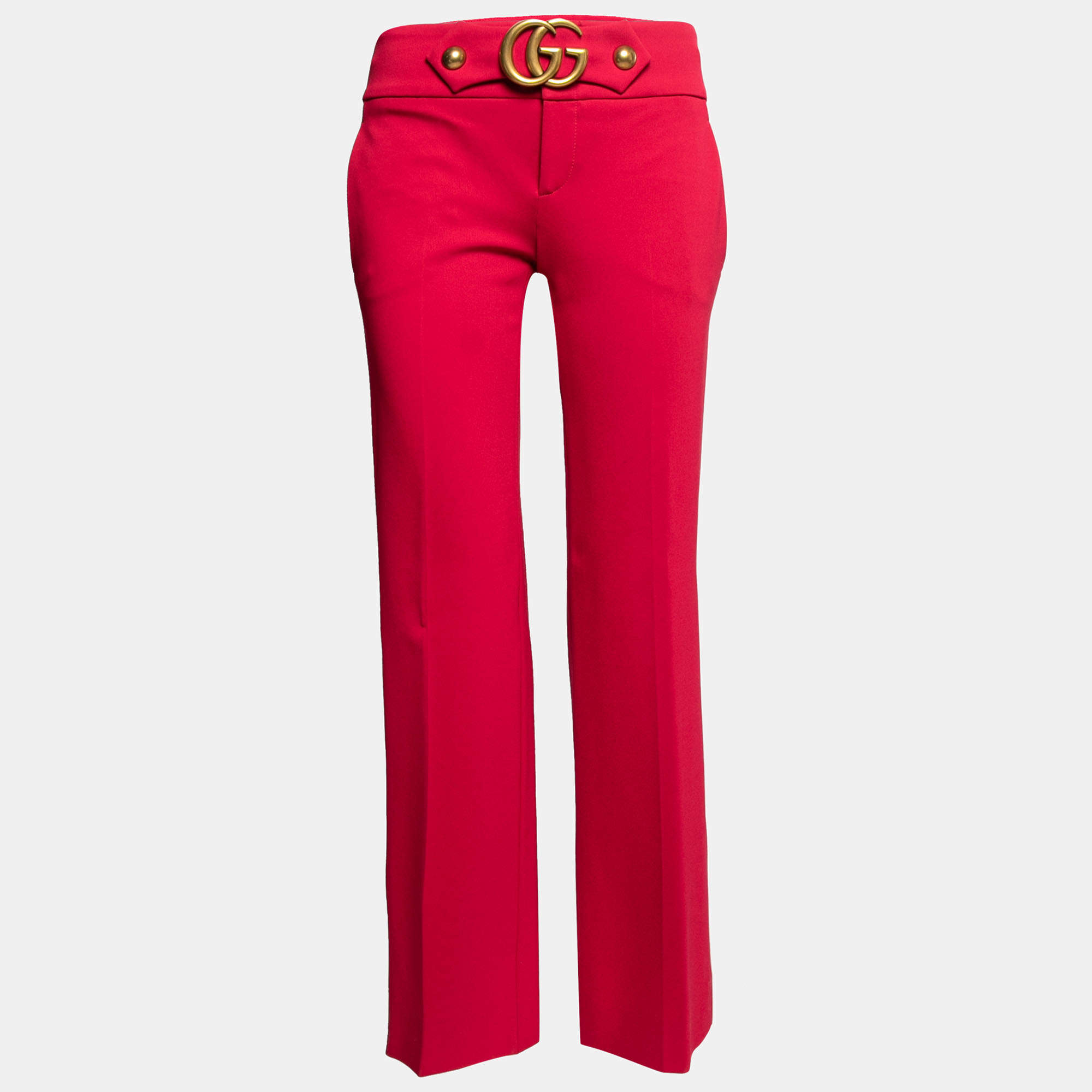 GUCCI★素敵！Pink＆Black Silk Pleated Hem PANTS Gucci Fuchsia Crepe GG Buckle Detail Cropped Flared Pants M
