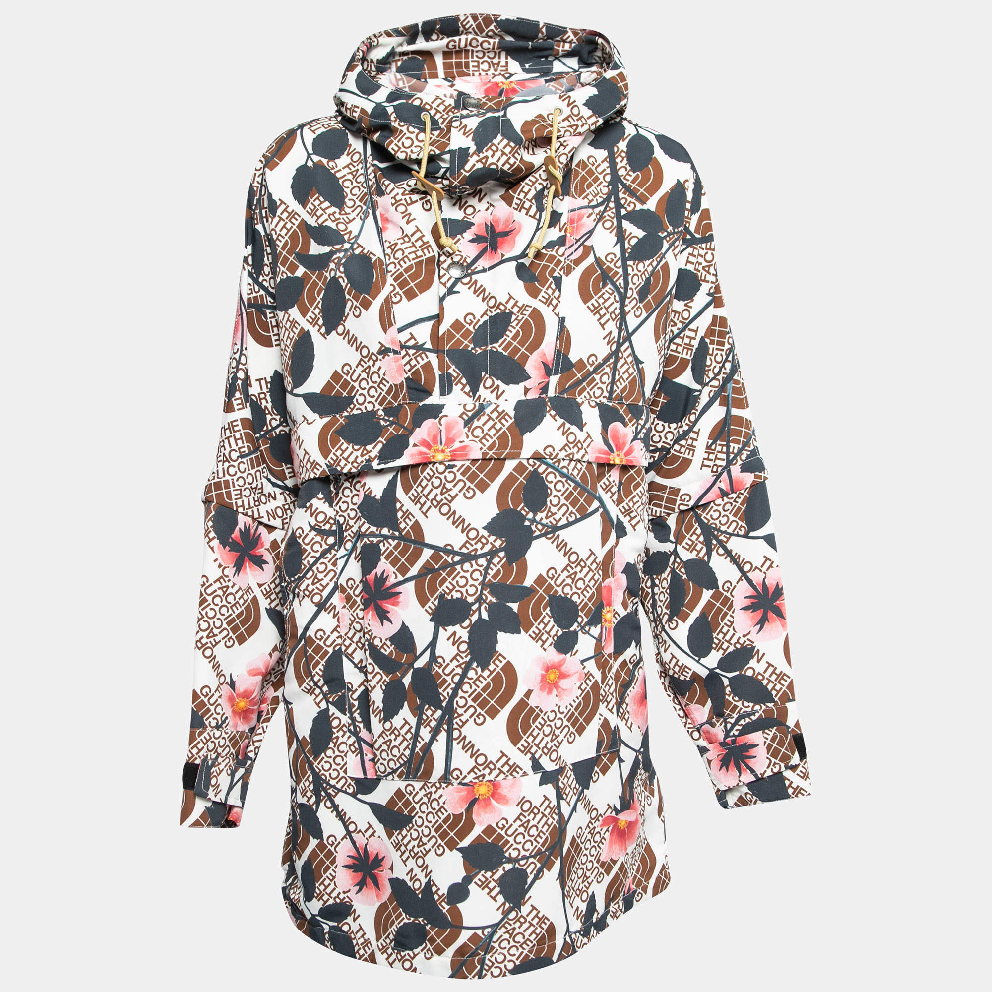 Pre Owned Gucci X North Face Multicolor Floral Print Synthetic Hooded Jacket XXS