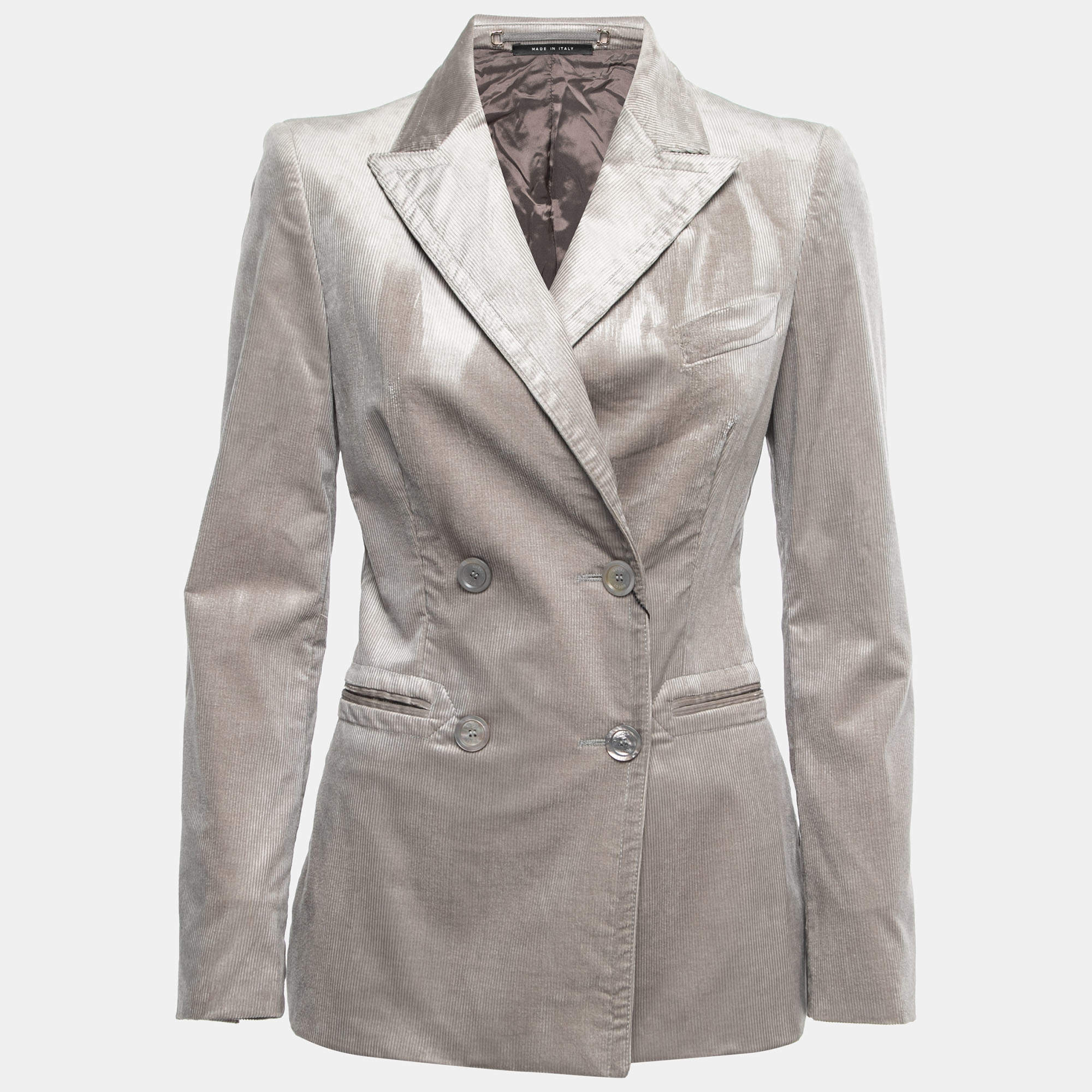 Pre Owned Gucci Taupe Corduroy Button Front Blazer S