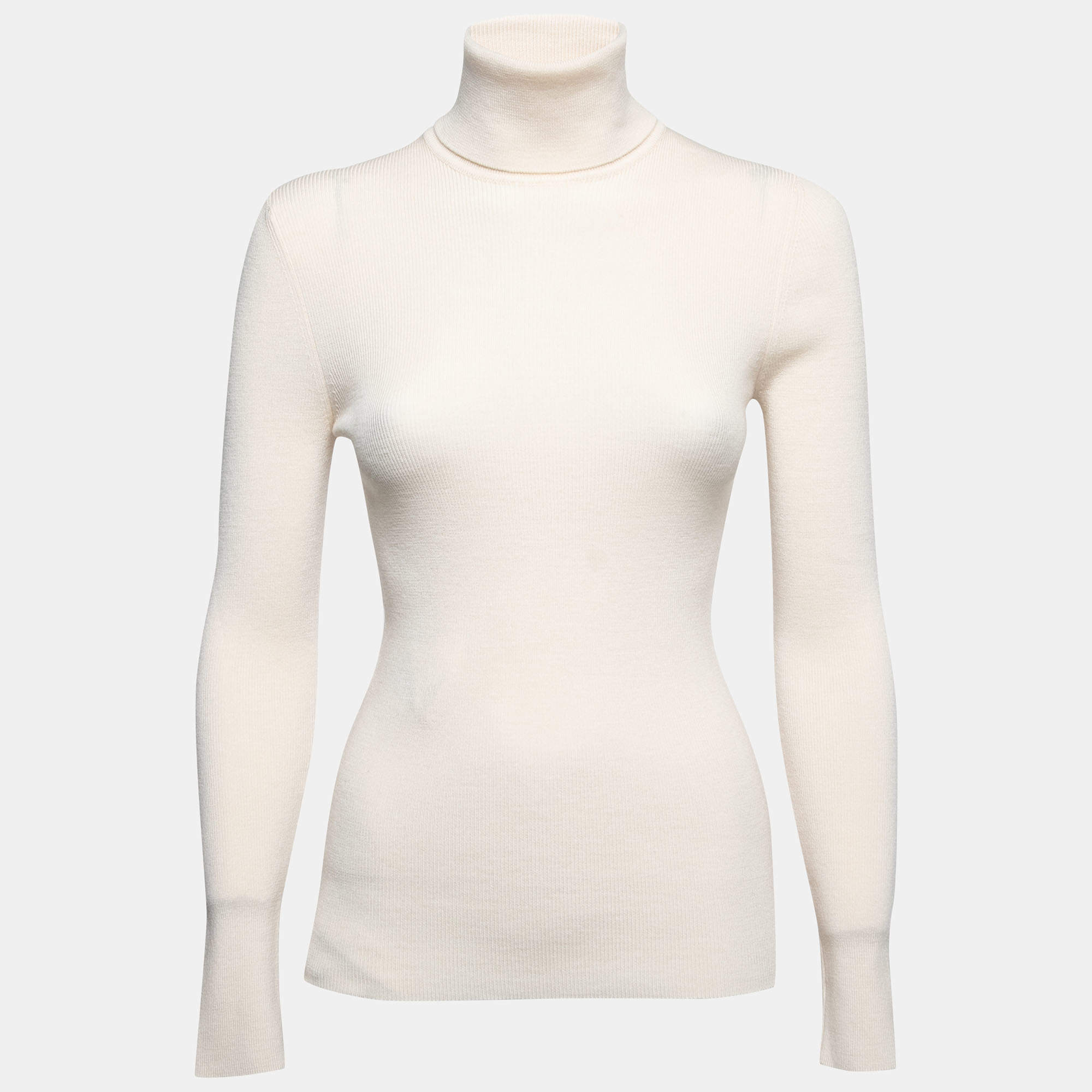 Gucci Cream Wool Rib Knit Turtleneck Sweater S