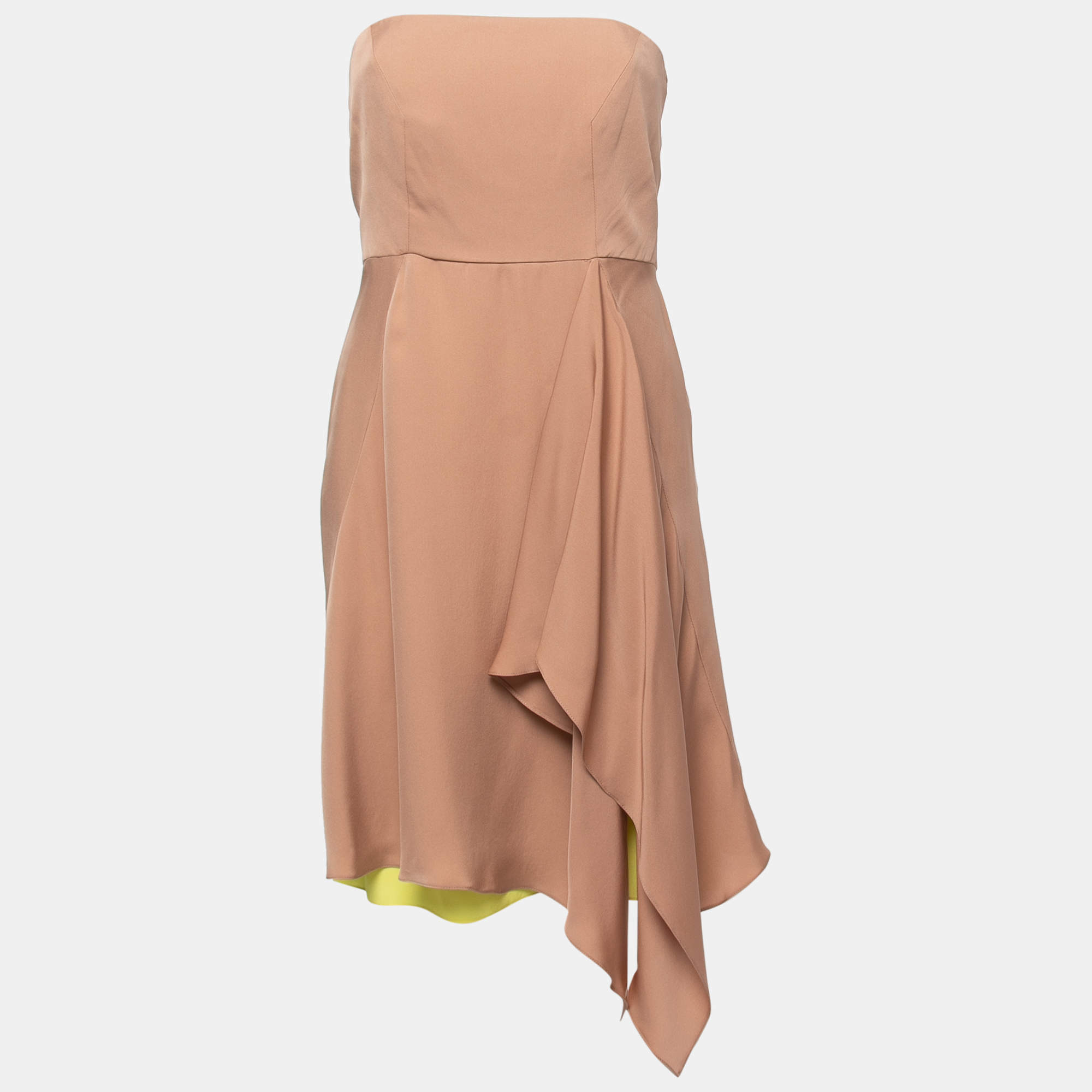 Pre Owned Gucci Beige Silk Chiffon Strapless Short Dress M