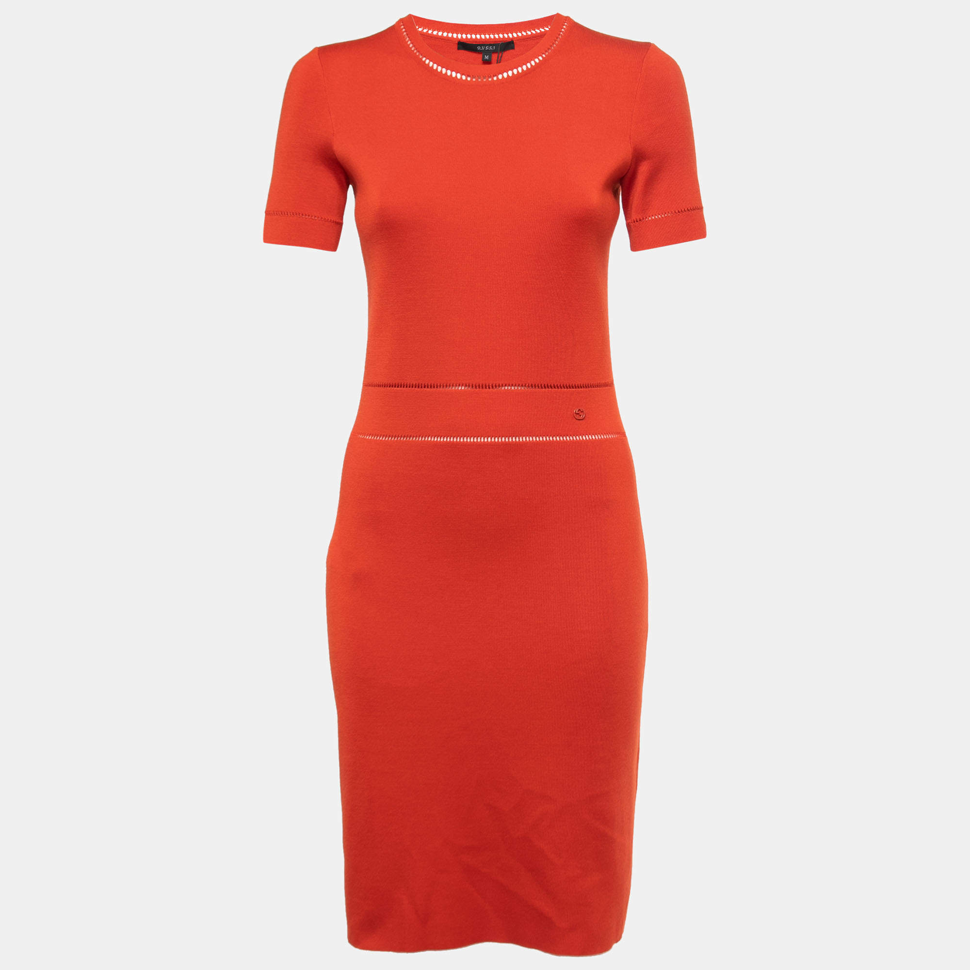 Gucci Orange Knit Crew Neck Short Dress M