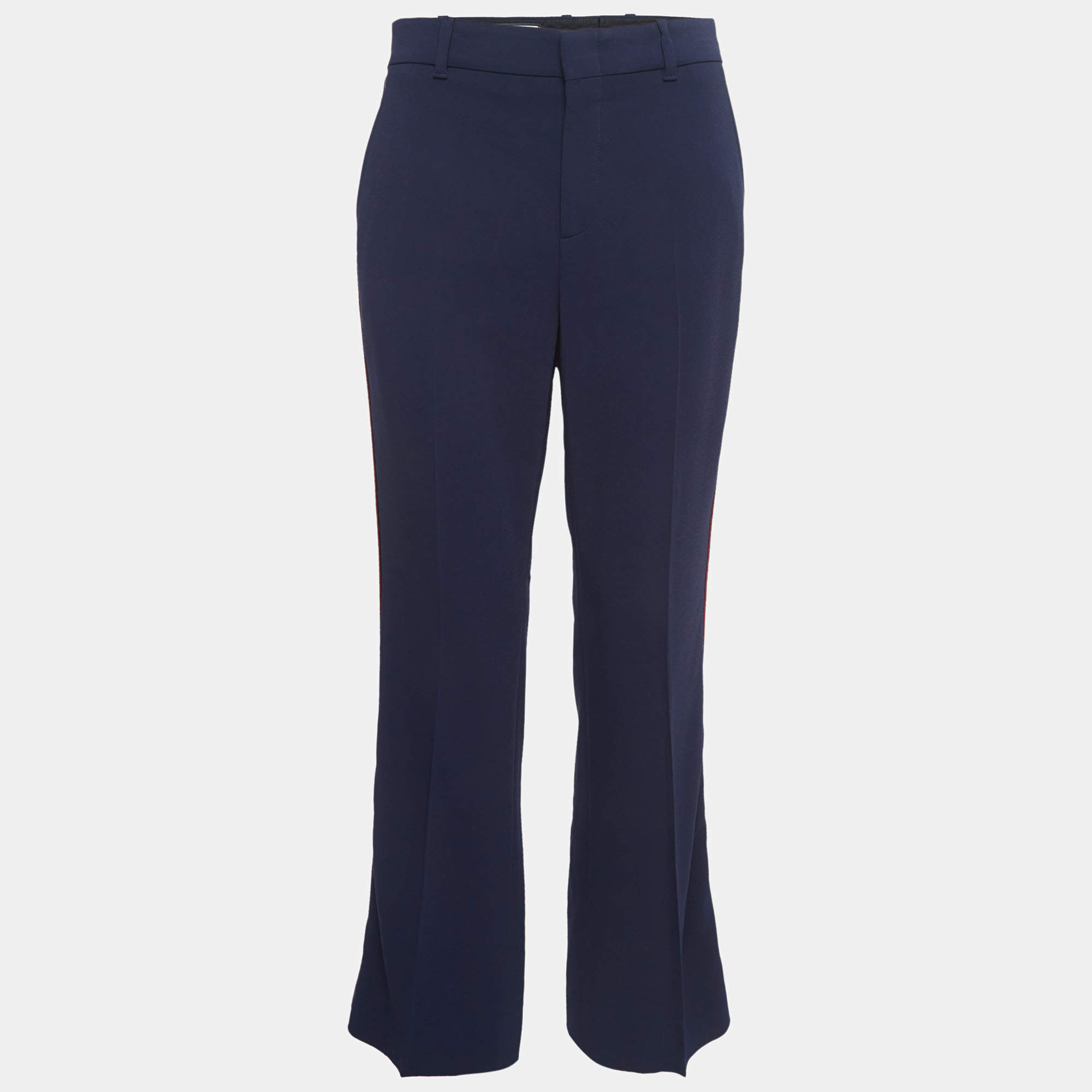 Pre Owned Gucci Navy Blue Crepe Stripe Detail Trousers M