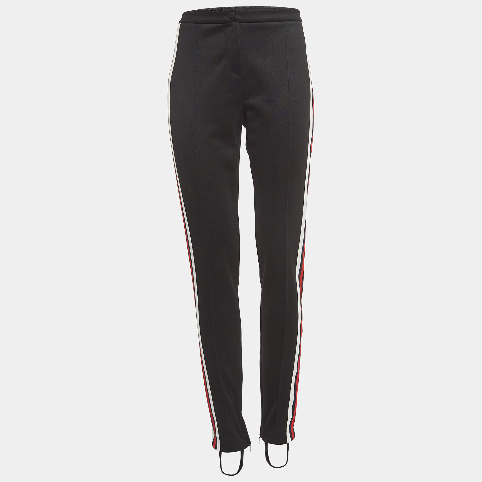 Pre Owned Gucci Black Technical Jersey Side Stripe Detail Stirrup Trousers L