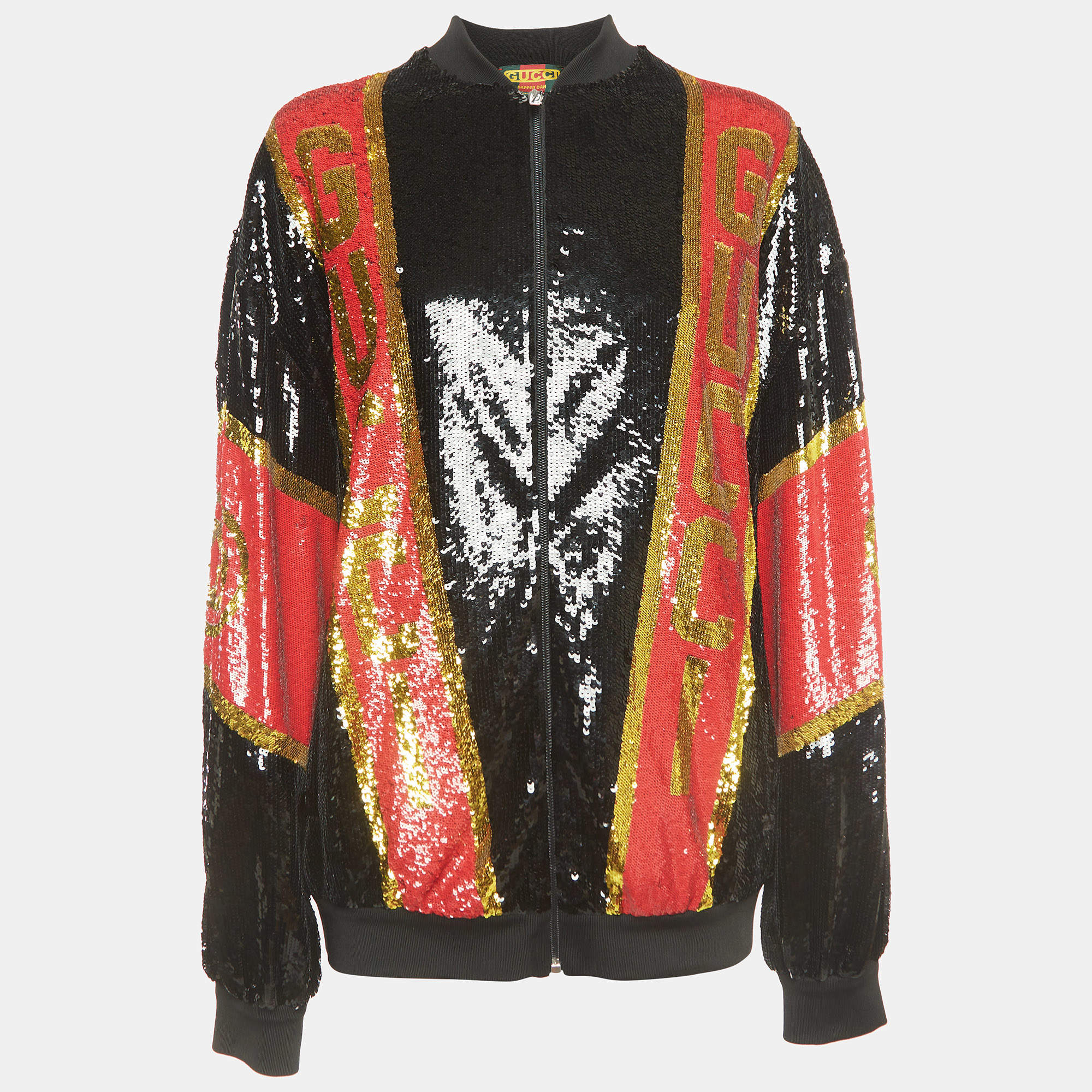 Gucci Dapper Dan Black/Red Logo Motif Sequin Bomber Jacket S Gucci | TLC