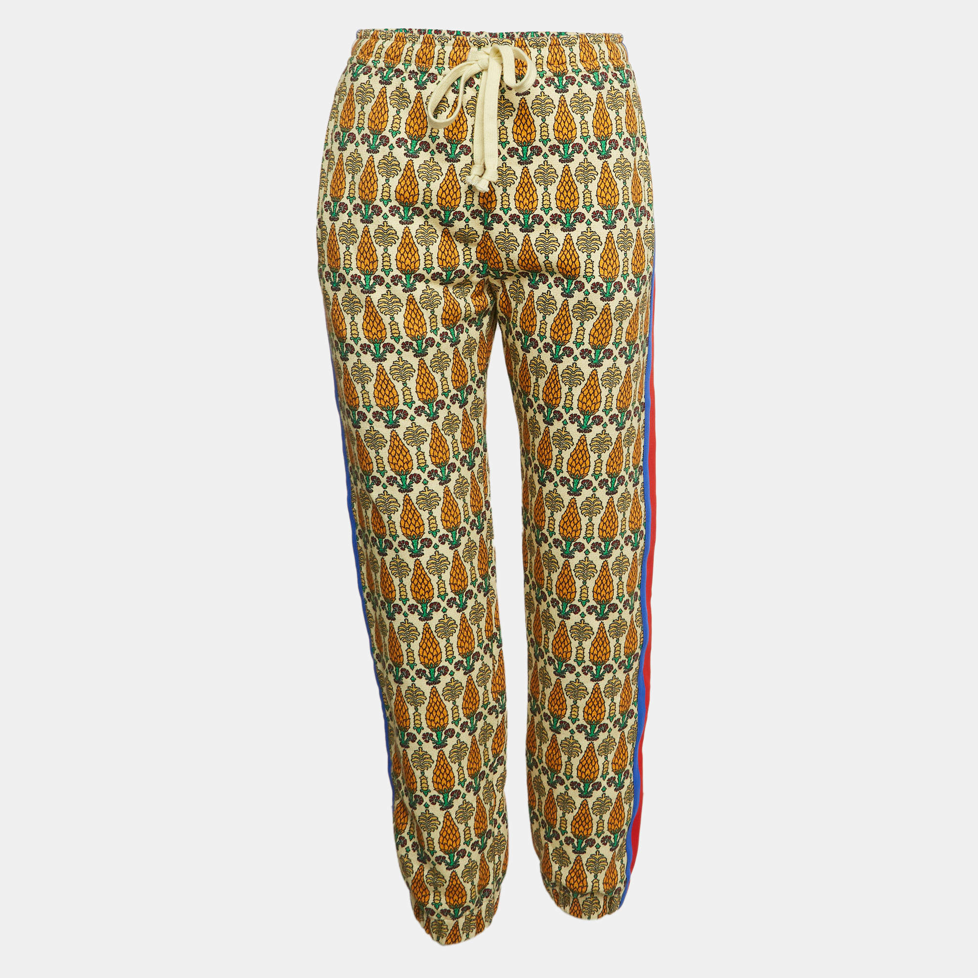 Gucci Multicolor Garden Print Felted Cotton Joggers XS