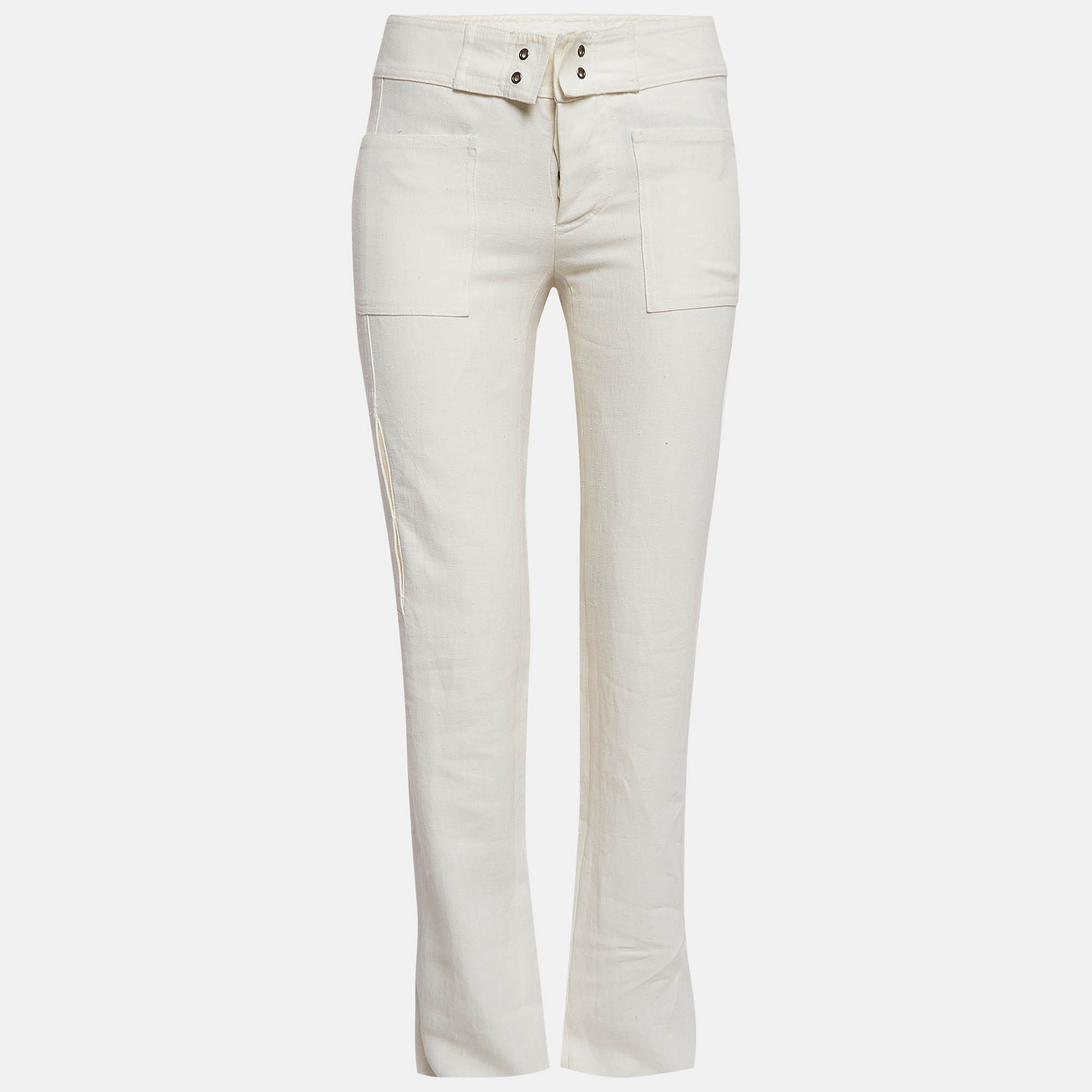 Pre Owned Gucci White Linen Cargo Trousers XS