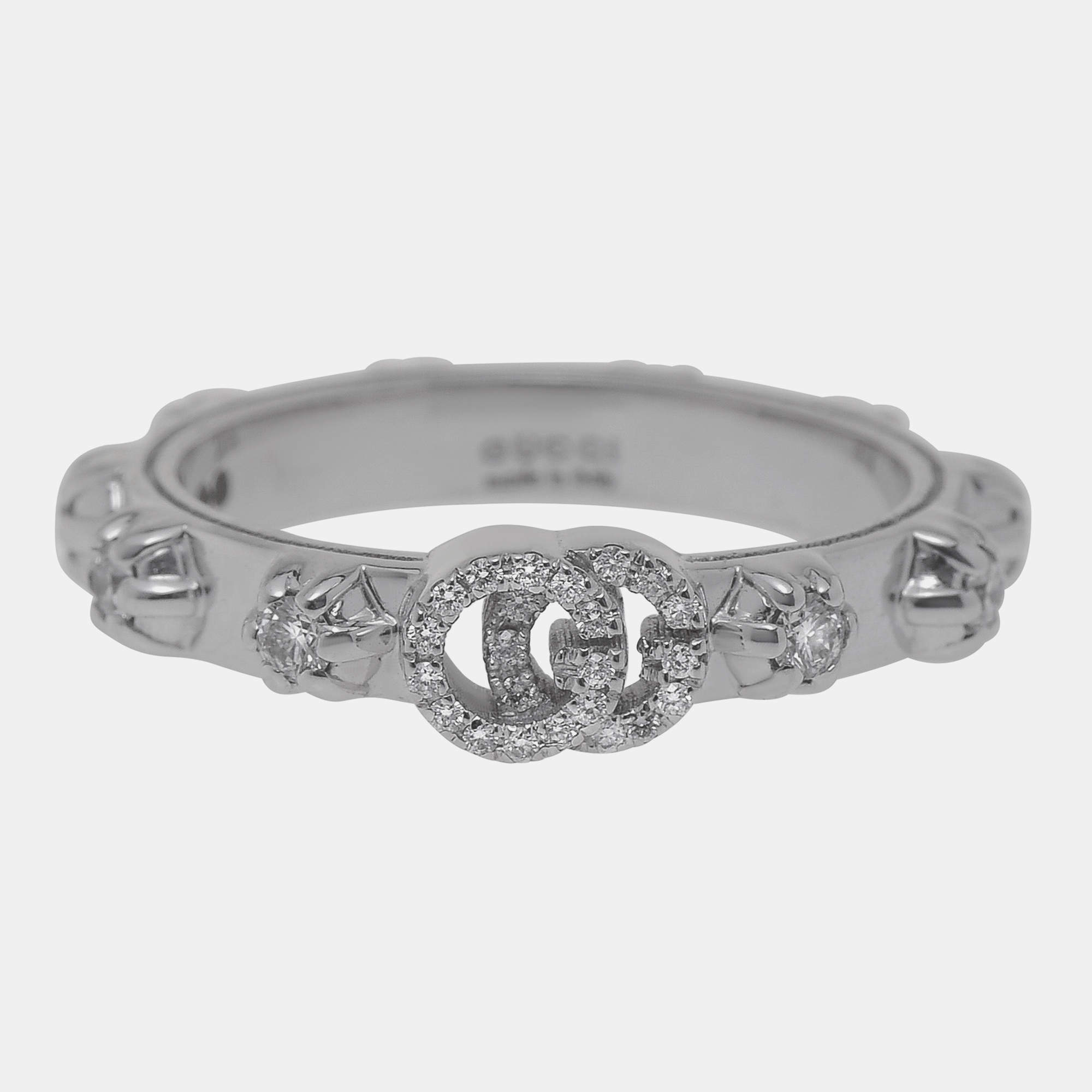 Gucci GG Running 18K White Gold Diamond Band Ring Sz. 6.5