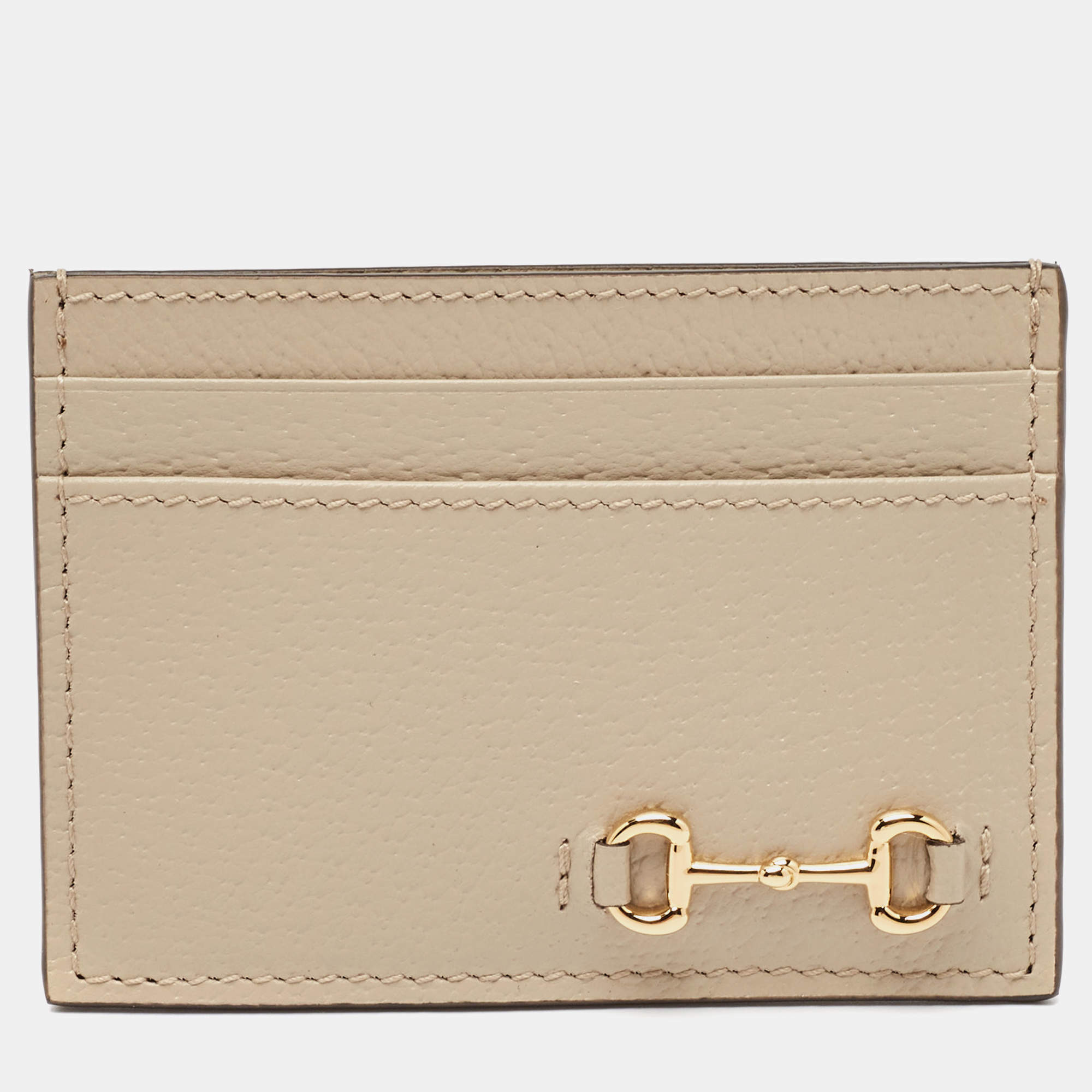 Pre Owned Gucci Beige Leather Horsebit Card Holder