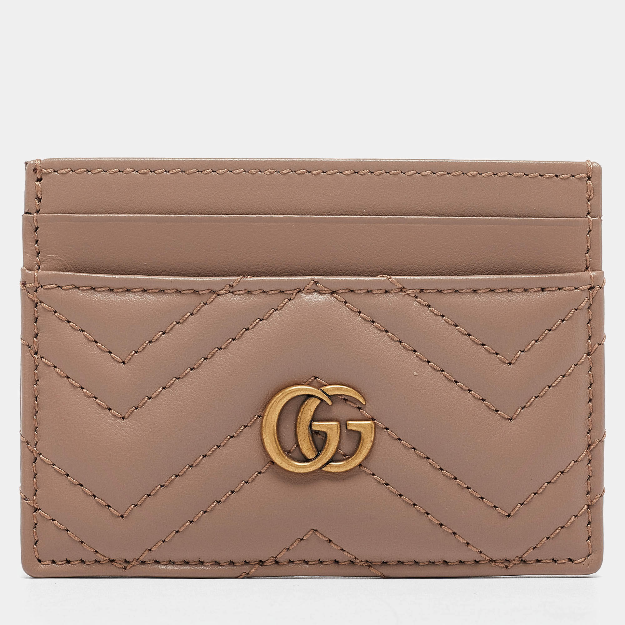 Gucci Dusty Pink Matelassé Leather GG Marmont Card Holder