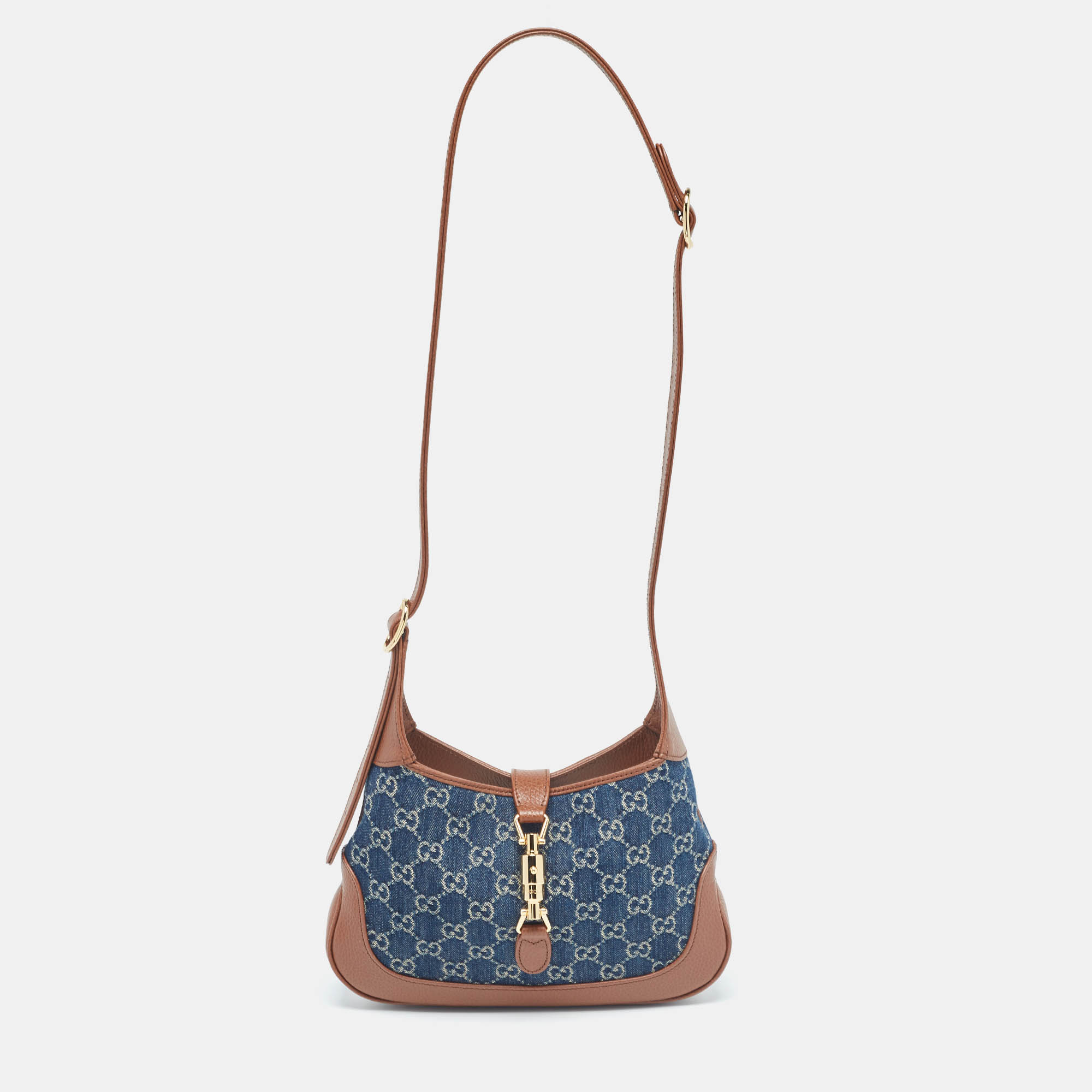 مملوكة مسبقًا Gucci Blue/Brown GG Denim and Leather Jackie 1961 Hobo