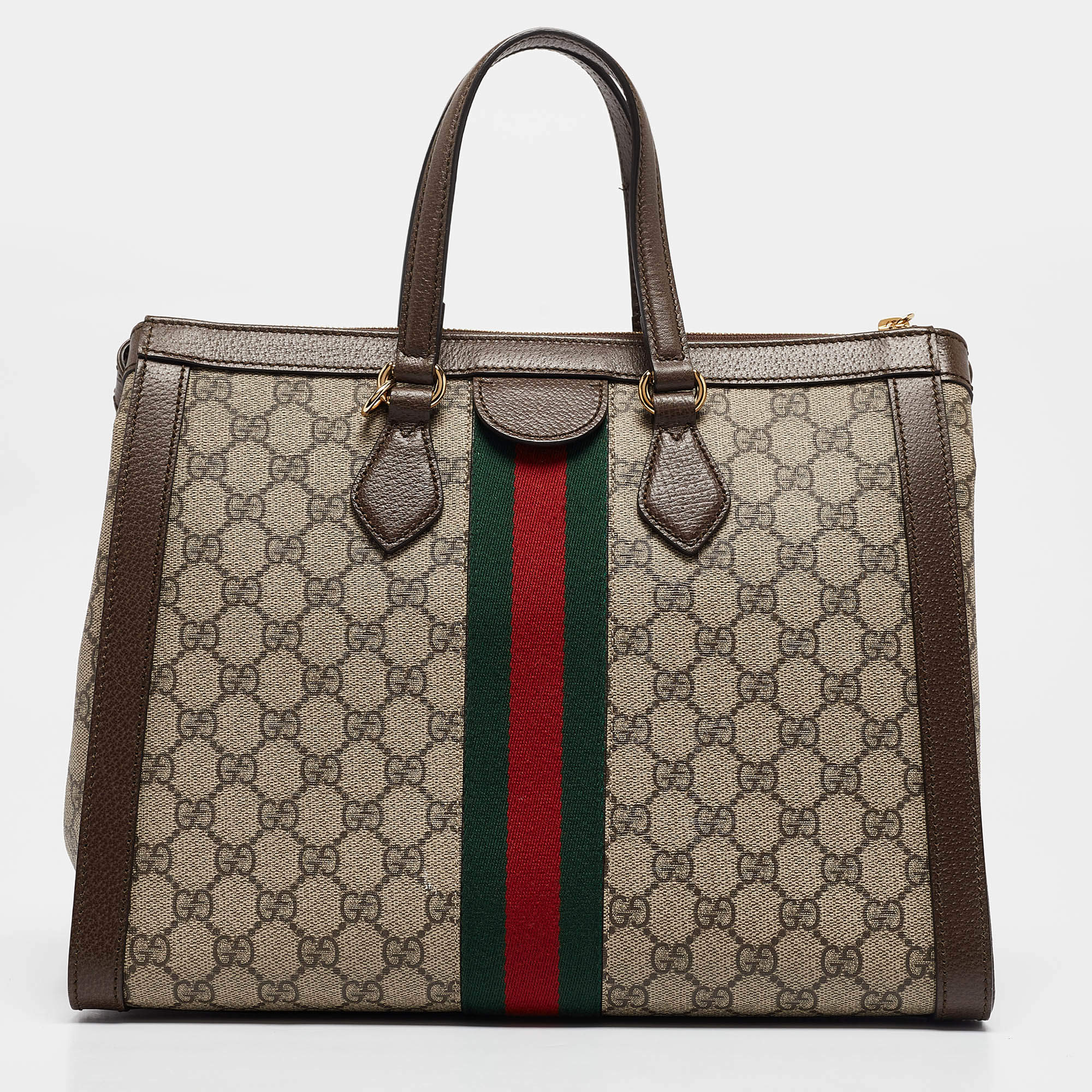 Pre Owned Gucci Beige/Brown GG Supreme Canvas and Leather Medium Ophidia Tote