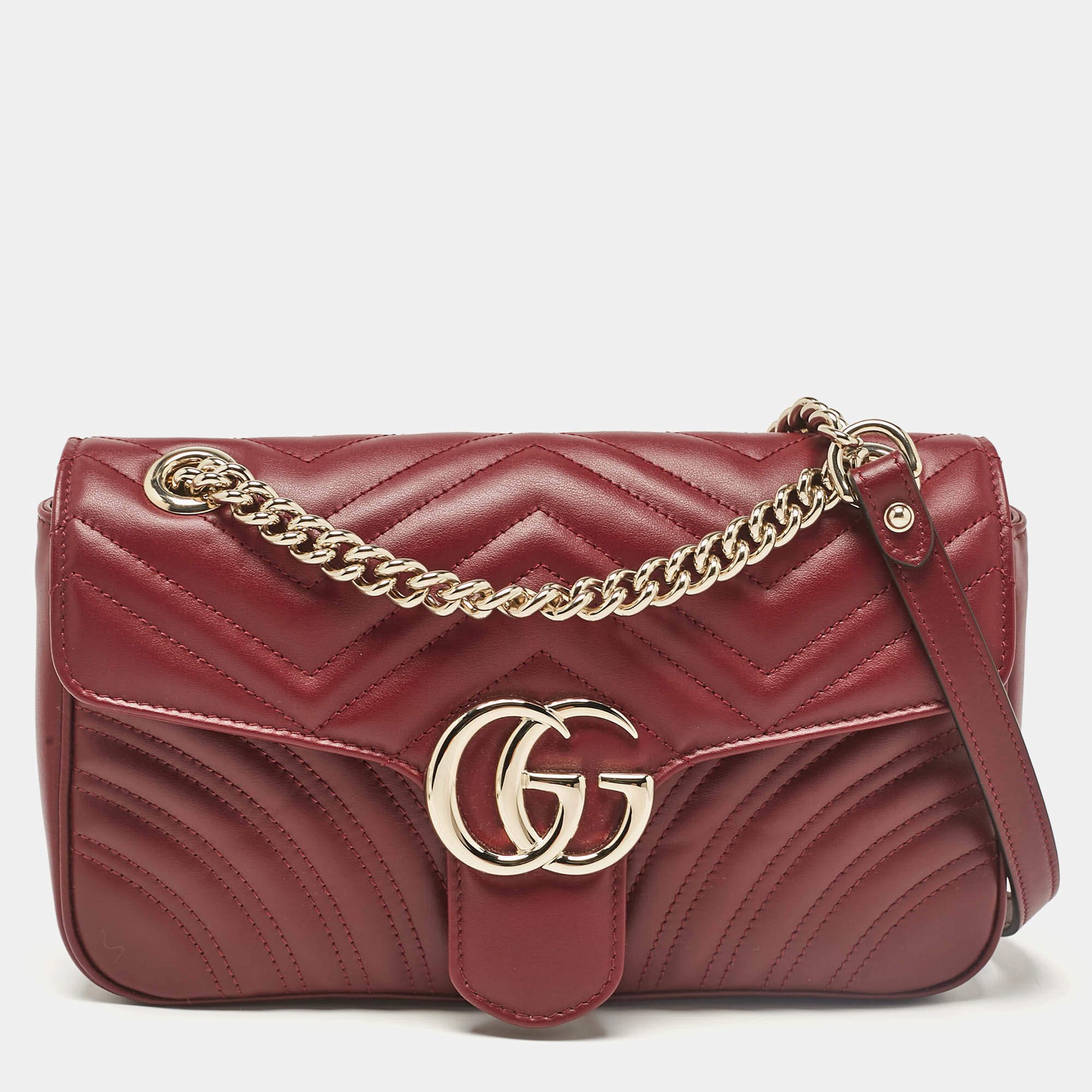 Gucci Burgundy Matelassé Leather Small GG Marmont Shoulder Bag