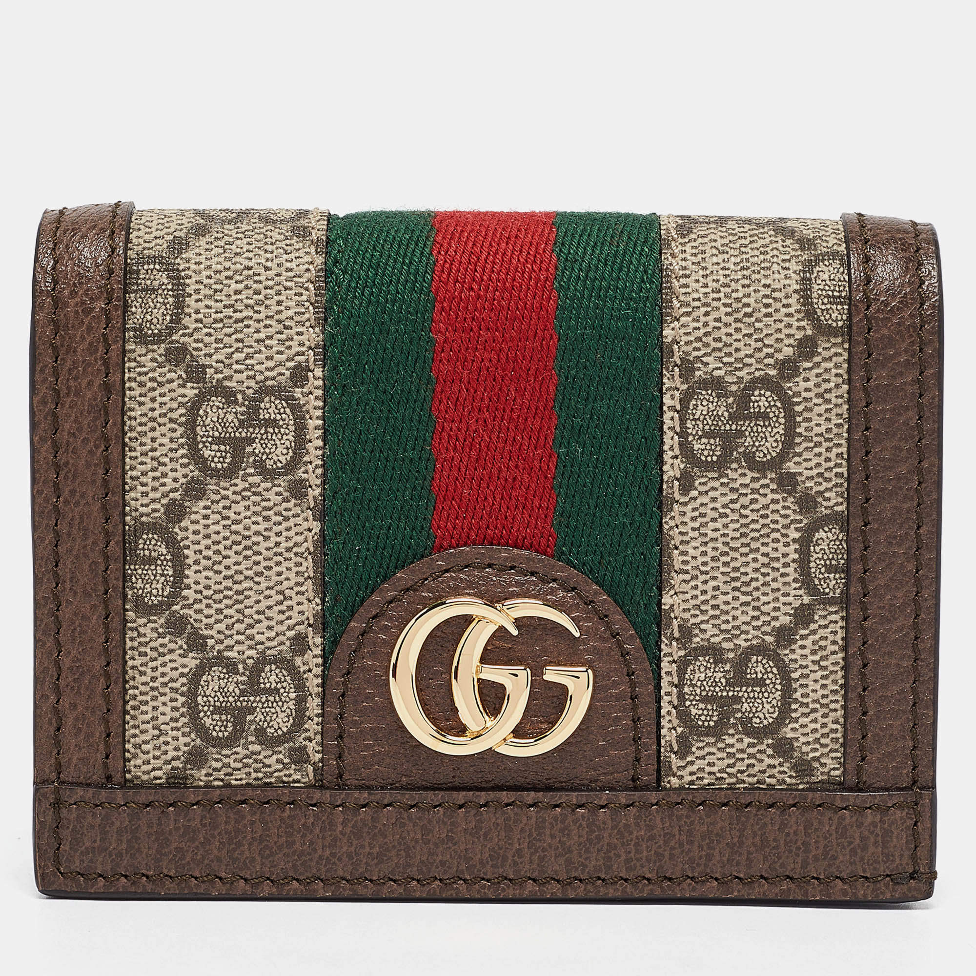 Gucci Beige/Ebony GG Supreme Canvas and Leather Ophidia Card Case