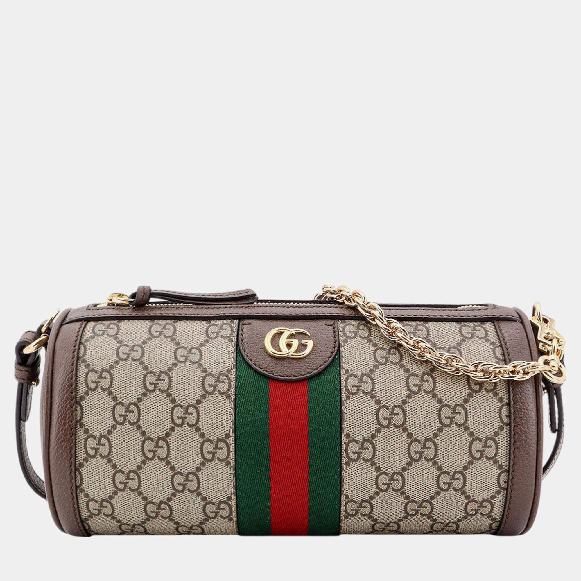 Gucci Beige GG Supreme Canvas Web Shoulder Bag