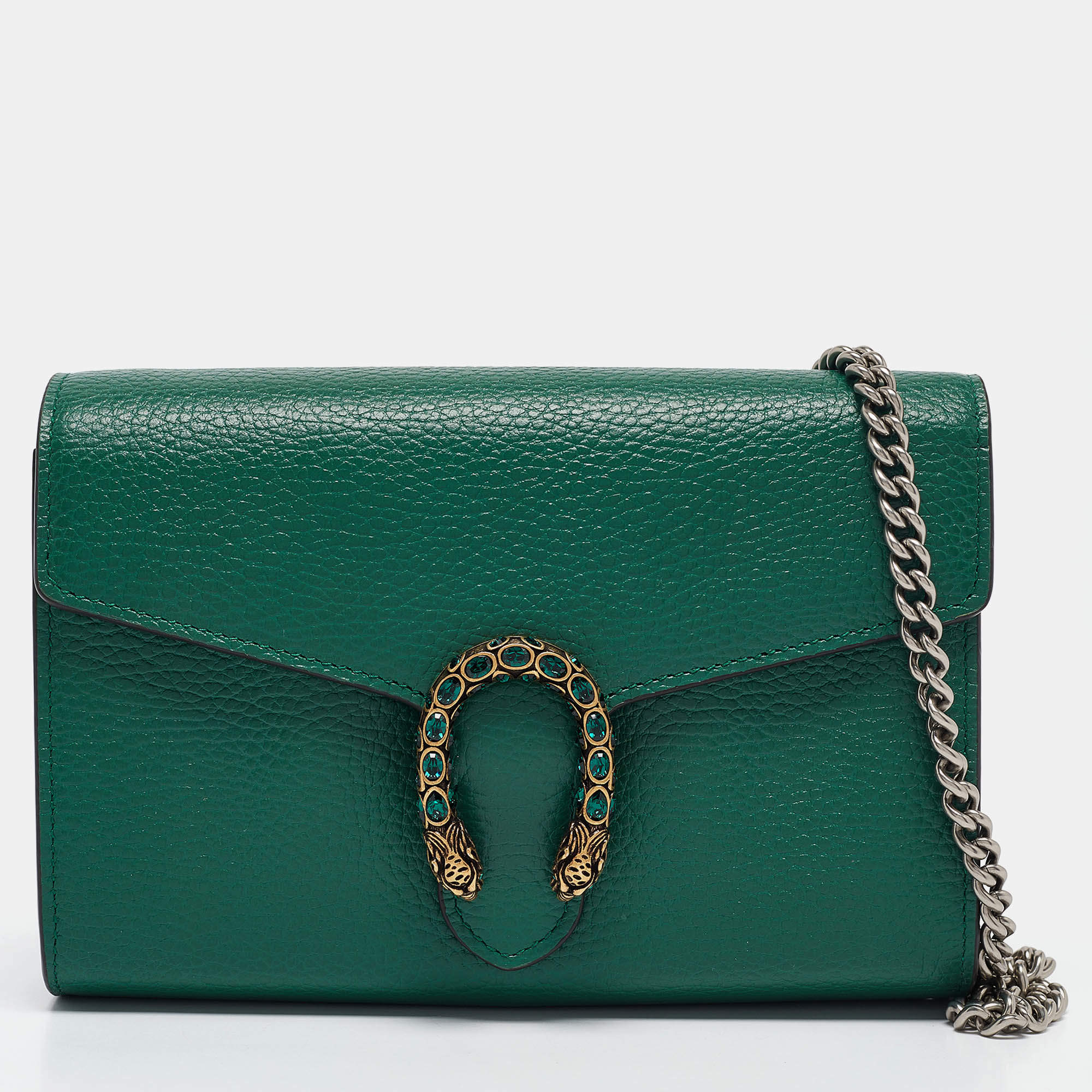 Pre Owned Gucci Green Leather Mini Dionysus Crystals Shoulder Bag
