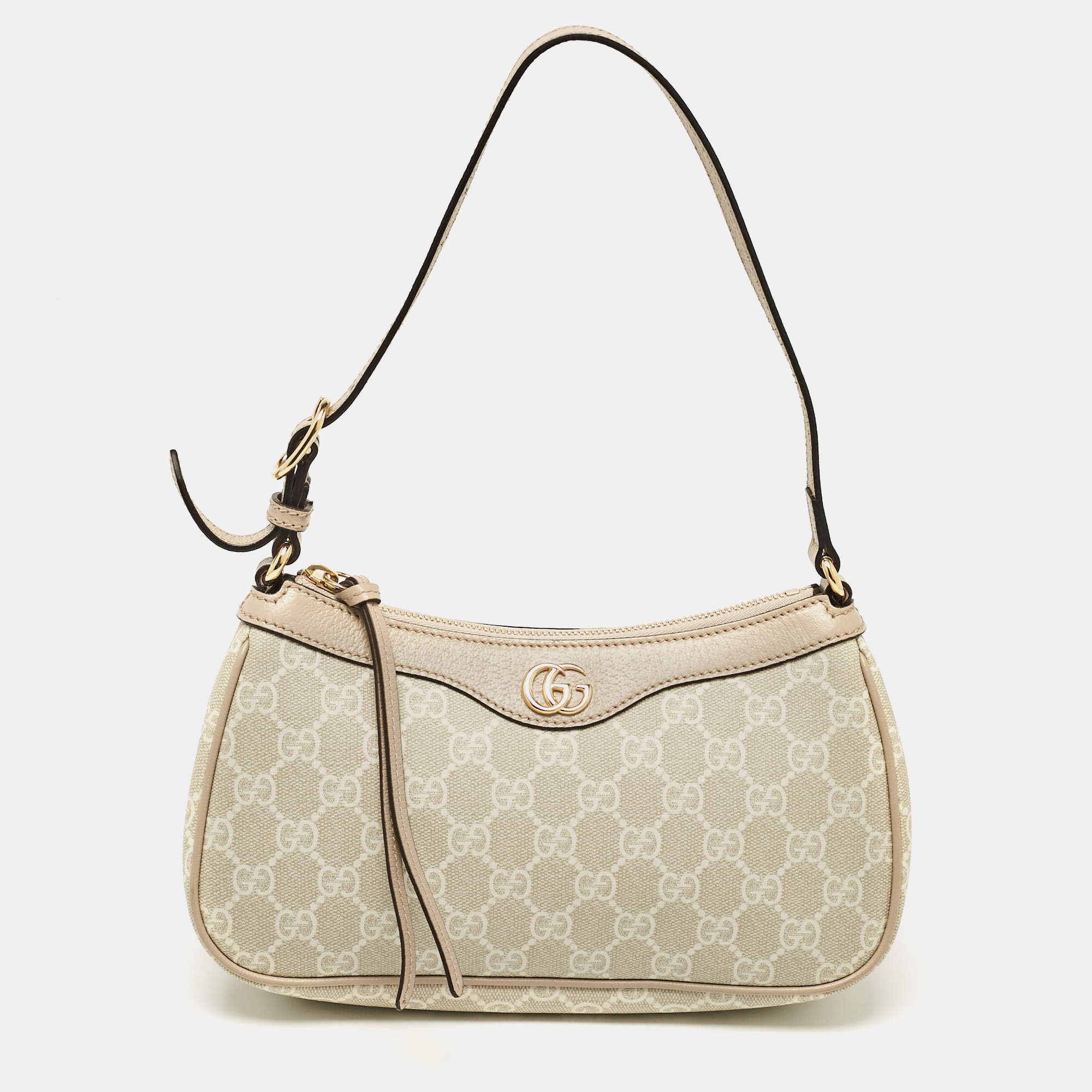 Pre Owned Gucci Beige GG Supreme Canvas and Leather Small Ophidia Shoulder Bag