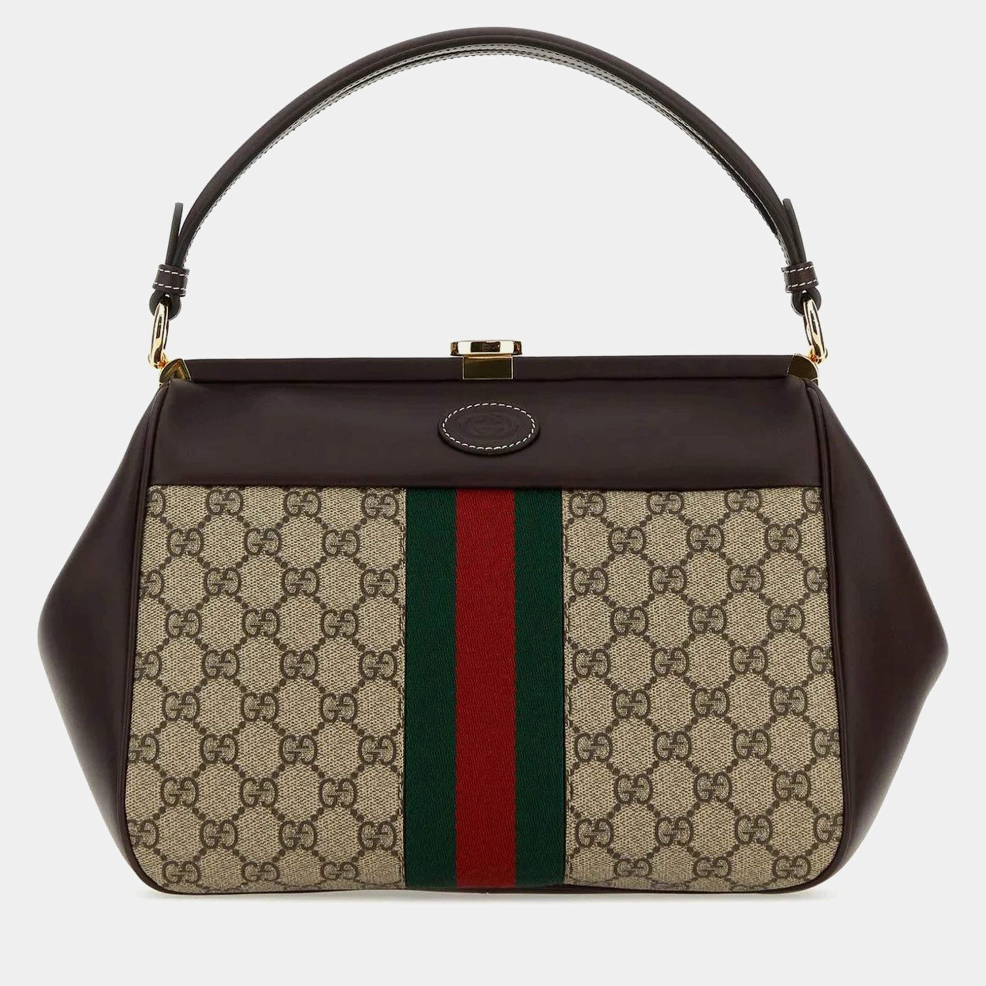 Gucci Brown Gg Supreme Fabric And Leather Handbag